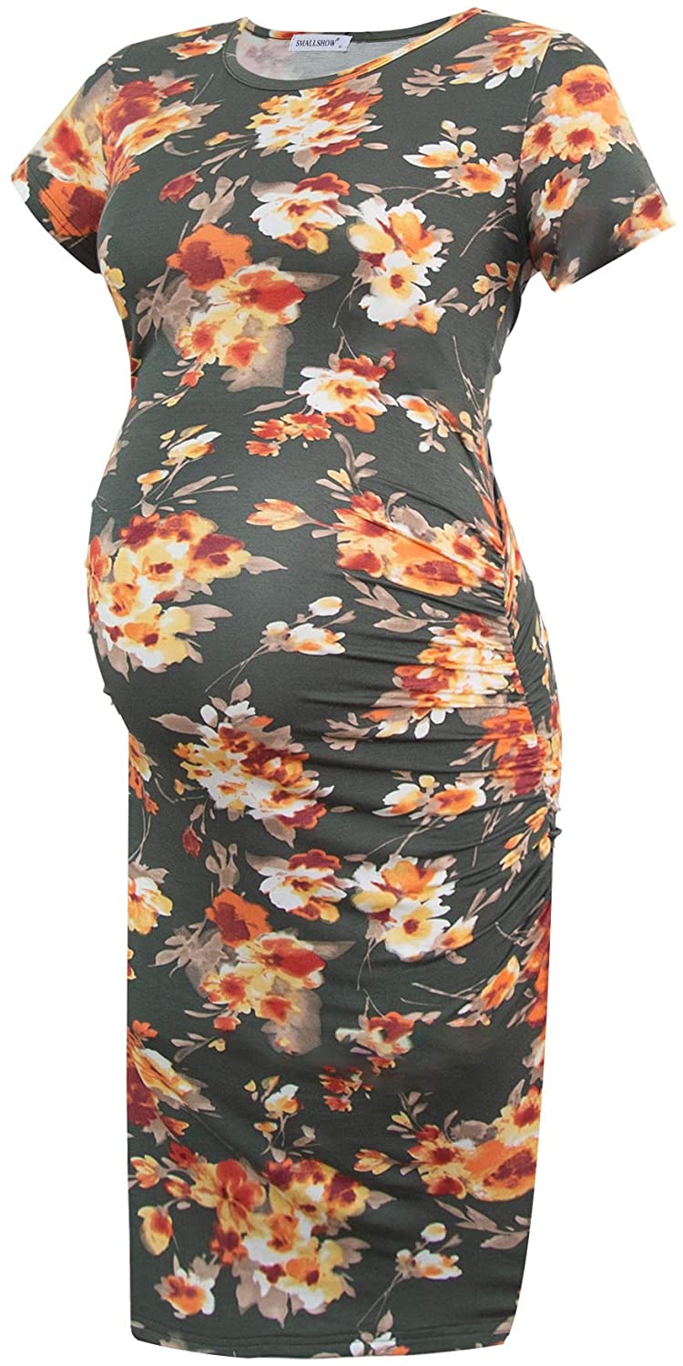 Smallshow Womens Ruched Floral Maternity Dress