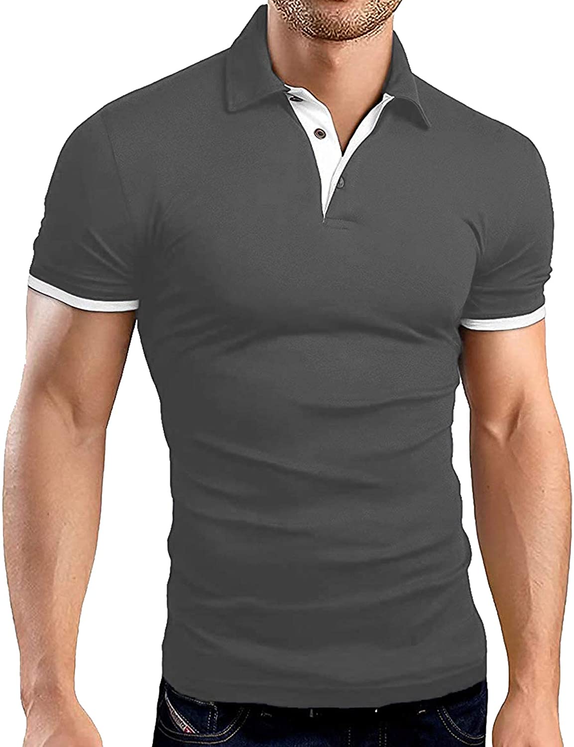 ZITY Mens Polo Shirt Cool Quick-Dry Sweat-Wicking Color Block 