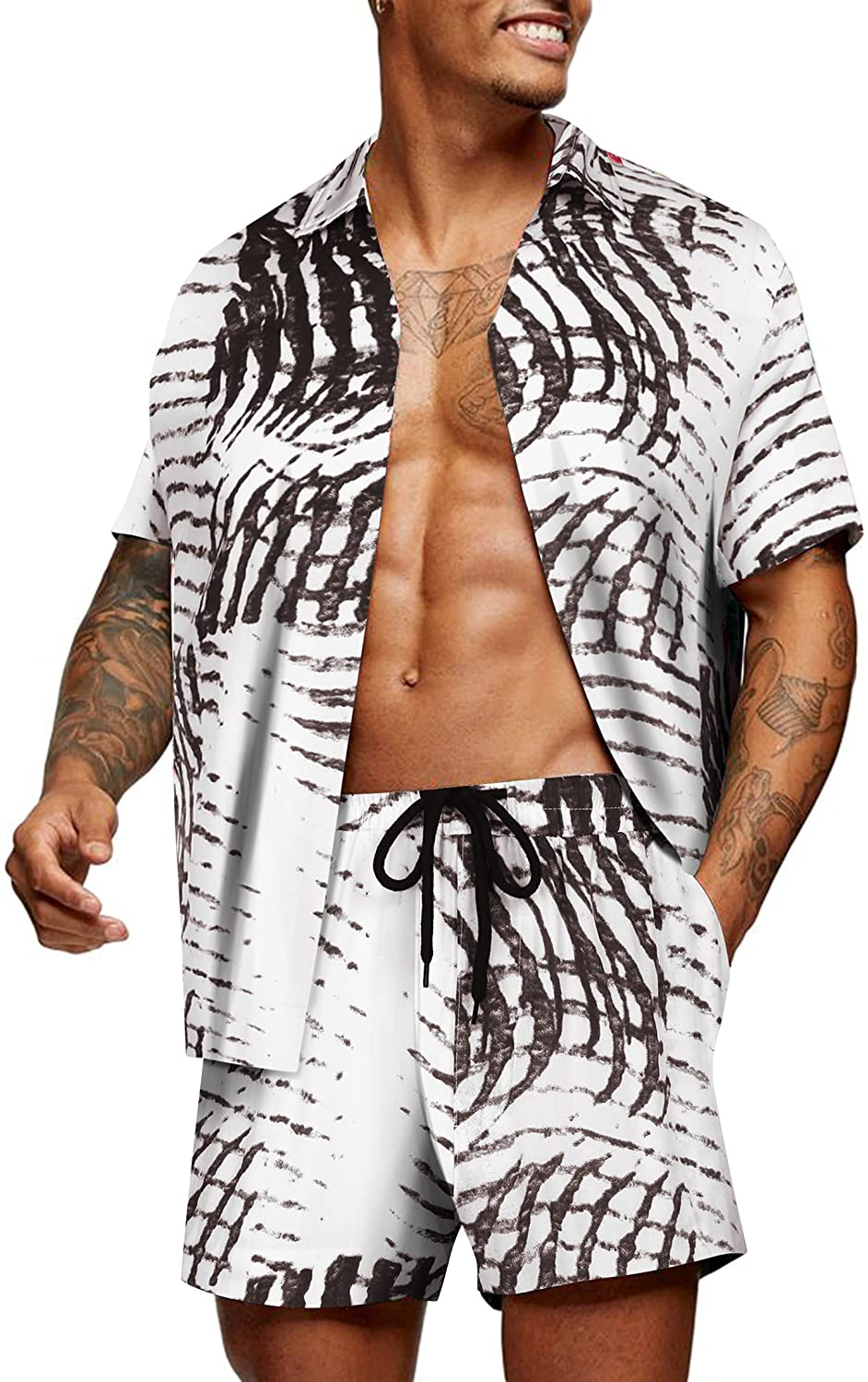 COOFANDY Men's Flower Shirt Hawaiian Sets Casual Button Down Short Sleeve Shirt 