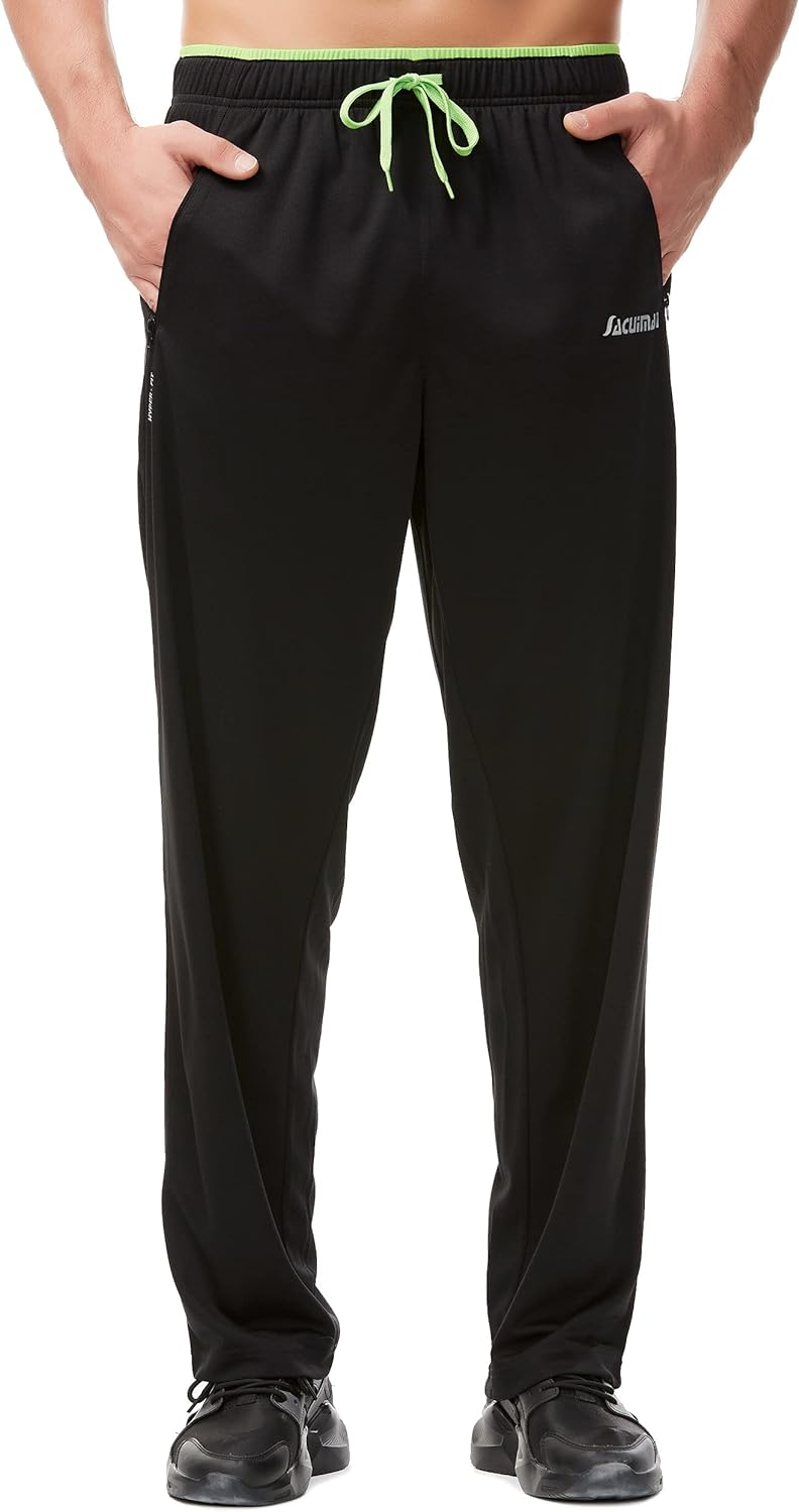 SACUIMAN Mens Sweatpants with Zipper Pockets Open Bottom Athletic