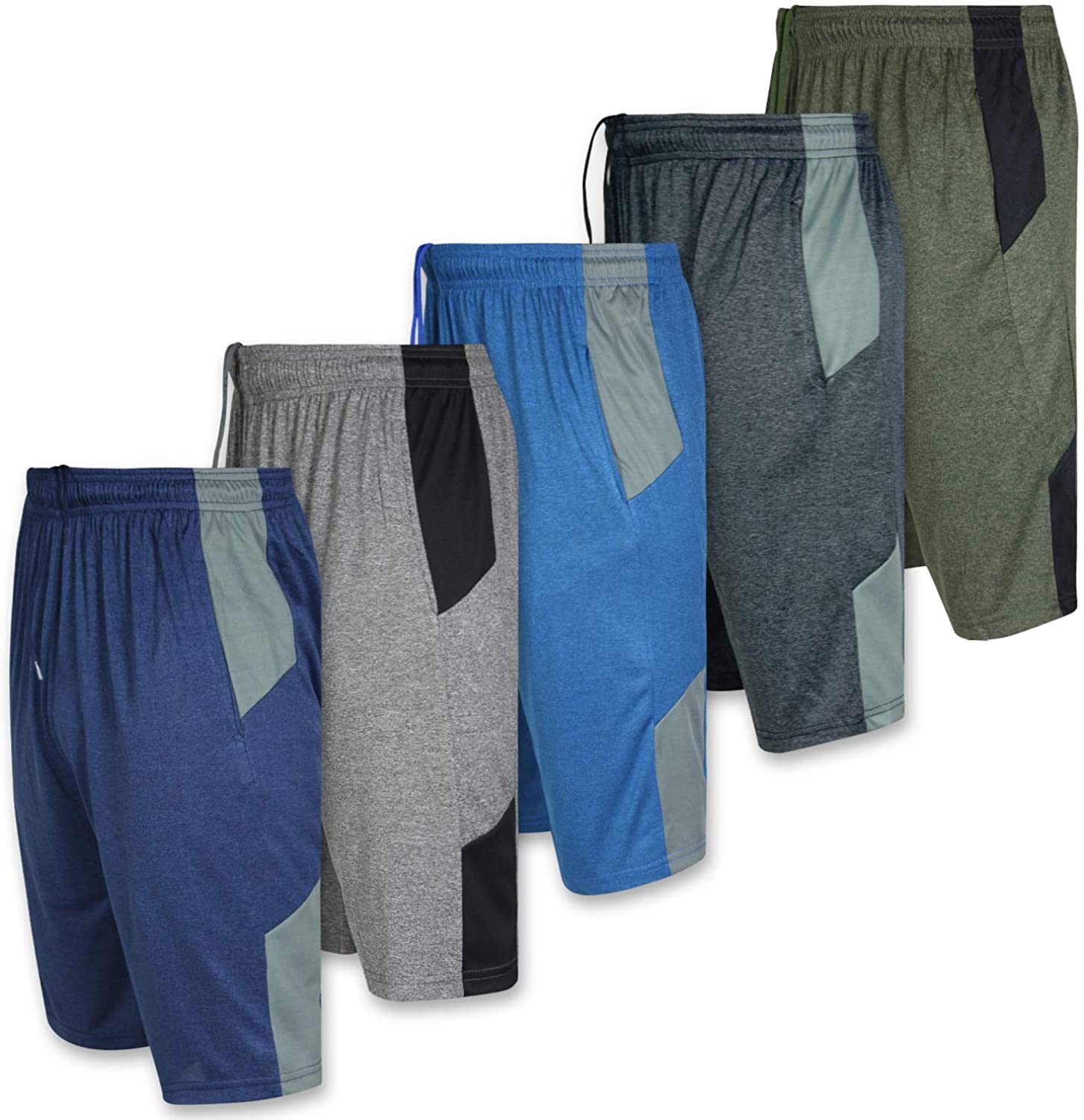 5 Pack:Men's Dry-Fit Sweat Resistant Active Athletic Performance Shorts -  Set E - CT18HZ2K9CA Size Small