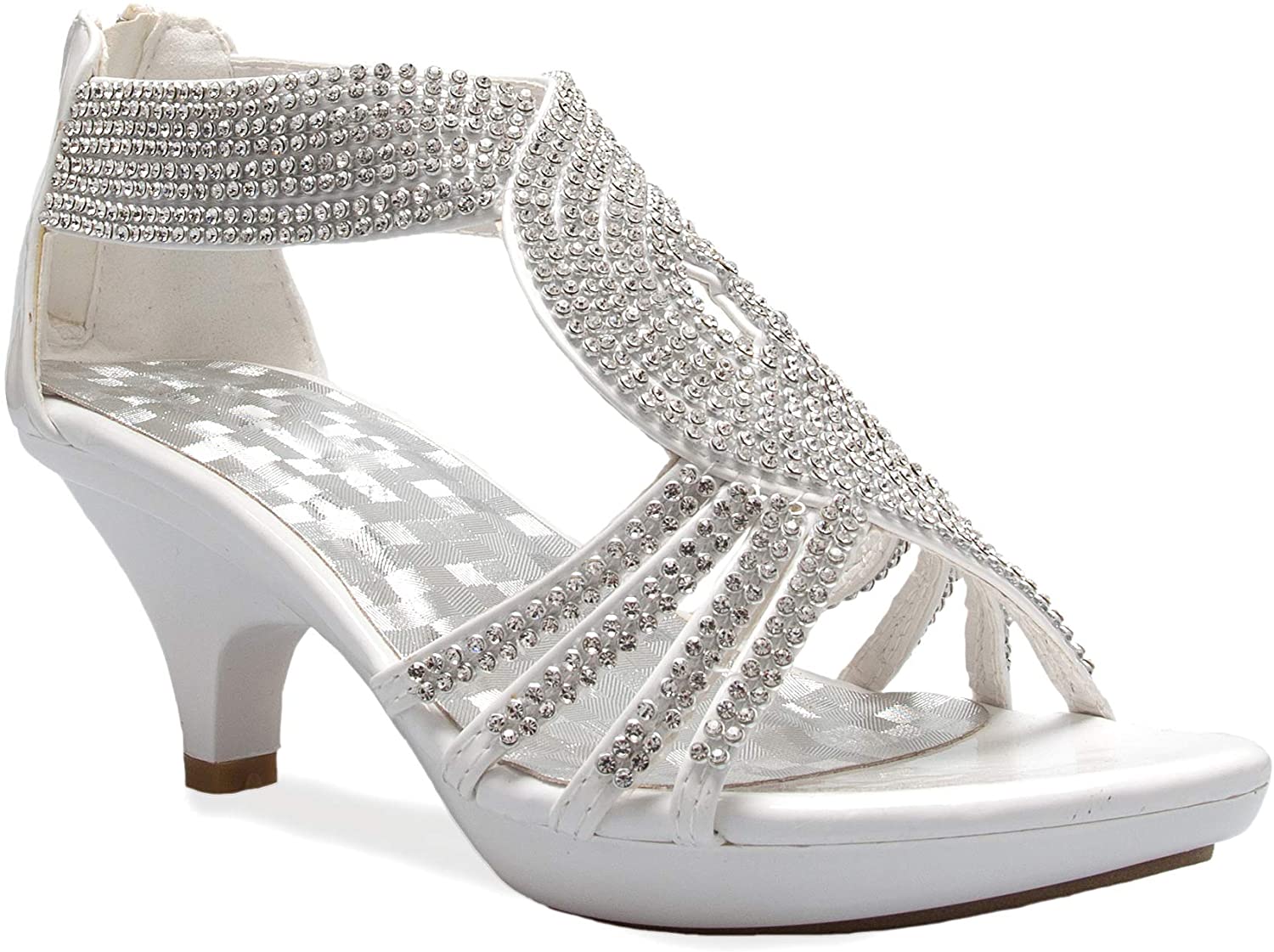 Olivia K Womens Open Toe Strappy Rhinestone Dress Sandal Low Heel Wedding Shoes 