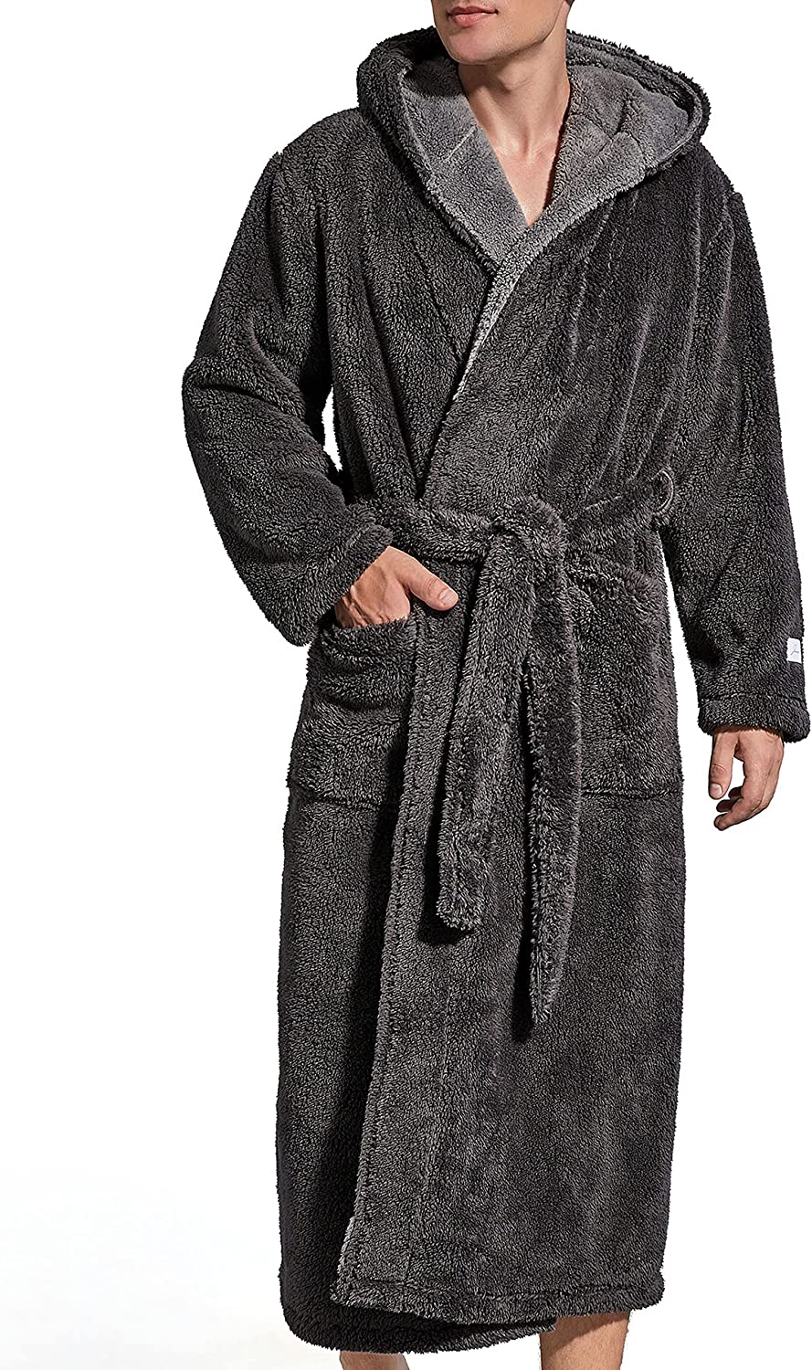 SlumberMee Mens Fleece Plush Robe with Hood Ultra Soft Fluffy Full