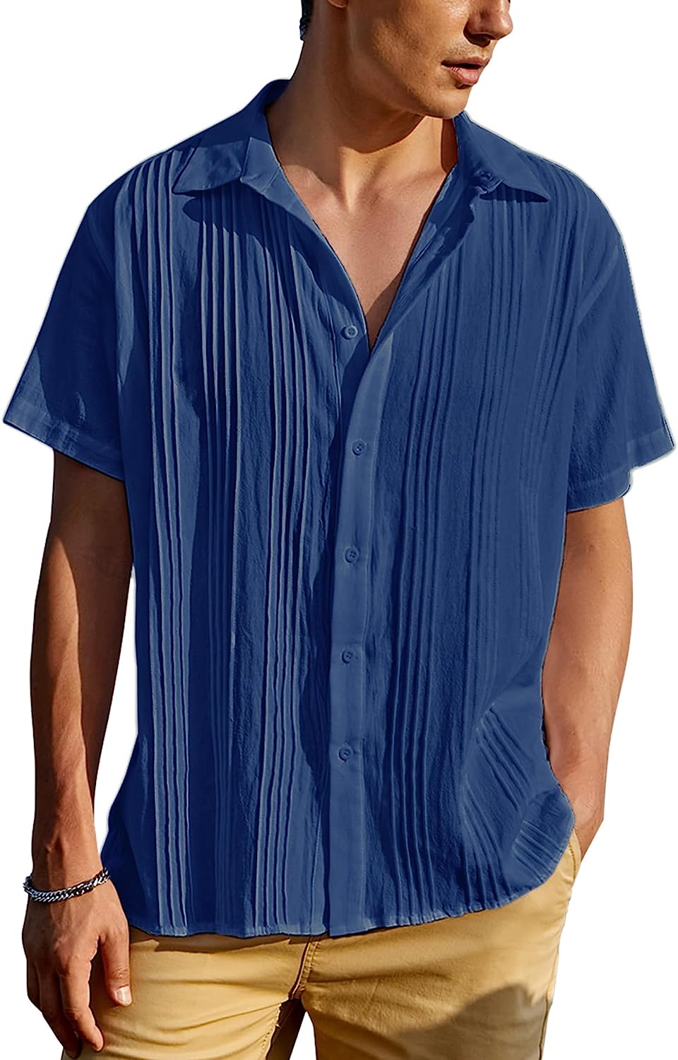 Lucky Brand Men's Stripe Linen Short Sleeve Camp Collar Shirt