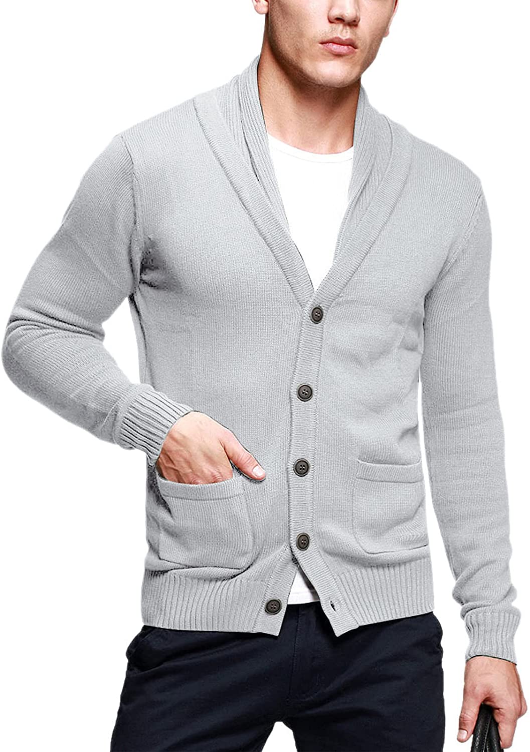Match Mens Knitwear Shawl Collar Cardigan Sweater with Ribbing Edge