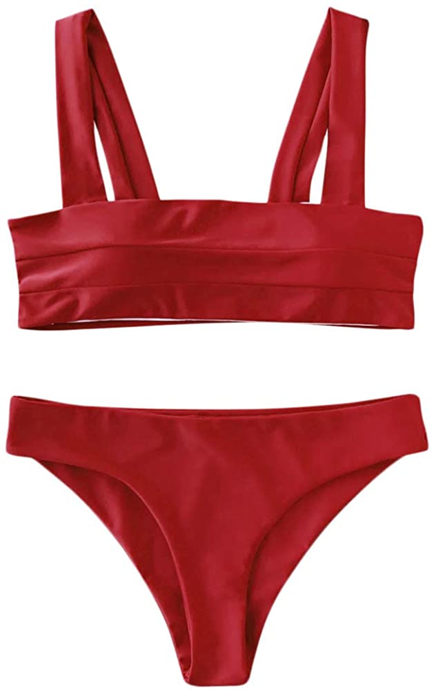 Zaful women's wide straps store padded bandeau bikini set