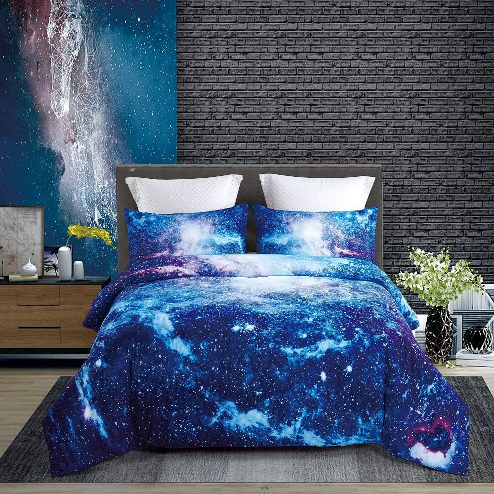 Galaxy Wolf Comforter Cover Sets ENCOFT 3D Galaxy Wolf Duvet Cover Sheet Bedding Sets 3 Pieces Twin/Full/Queen Size for Teen Kids 