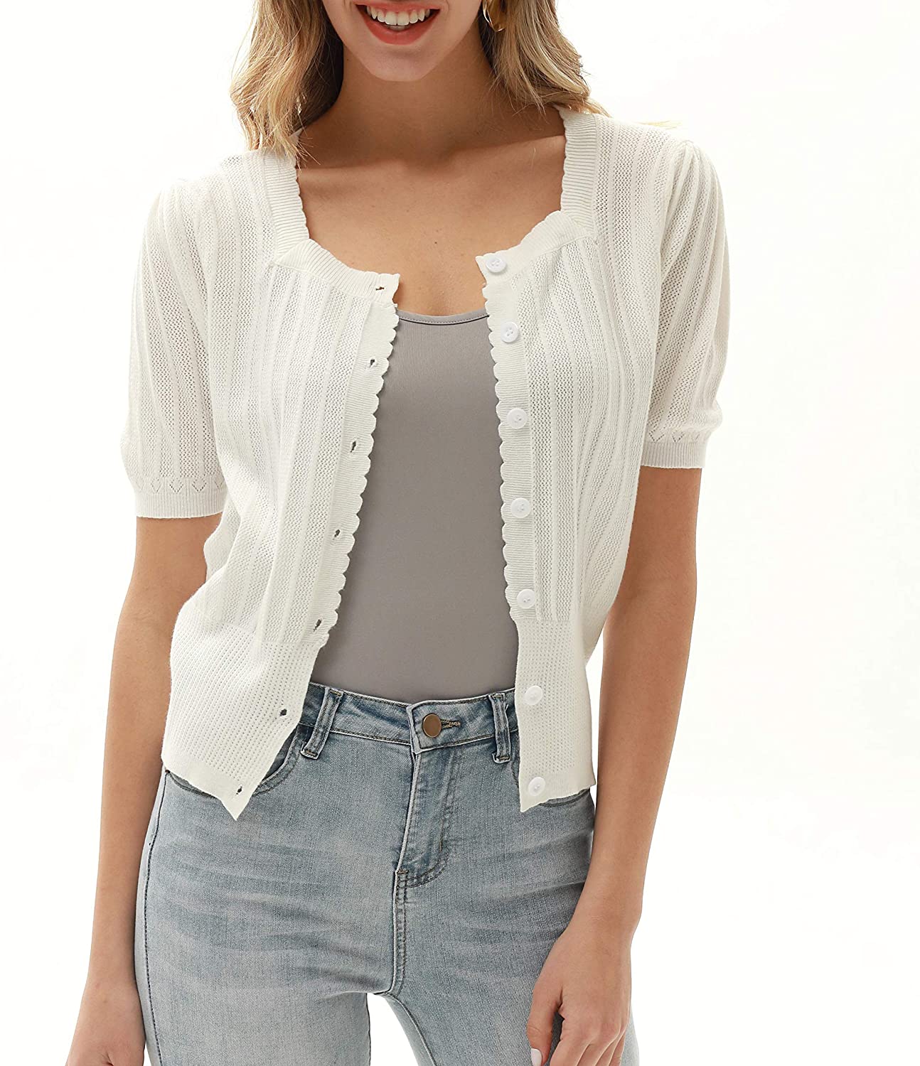 womens short white cardigan