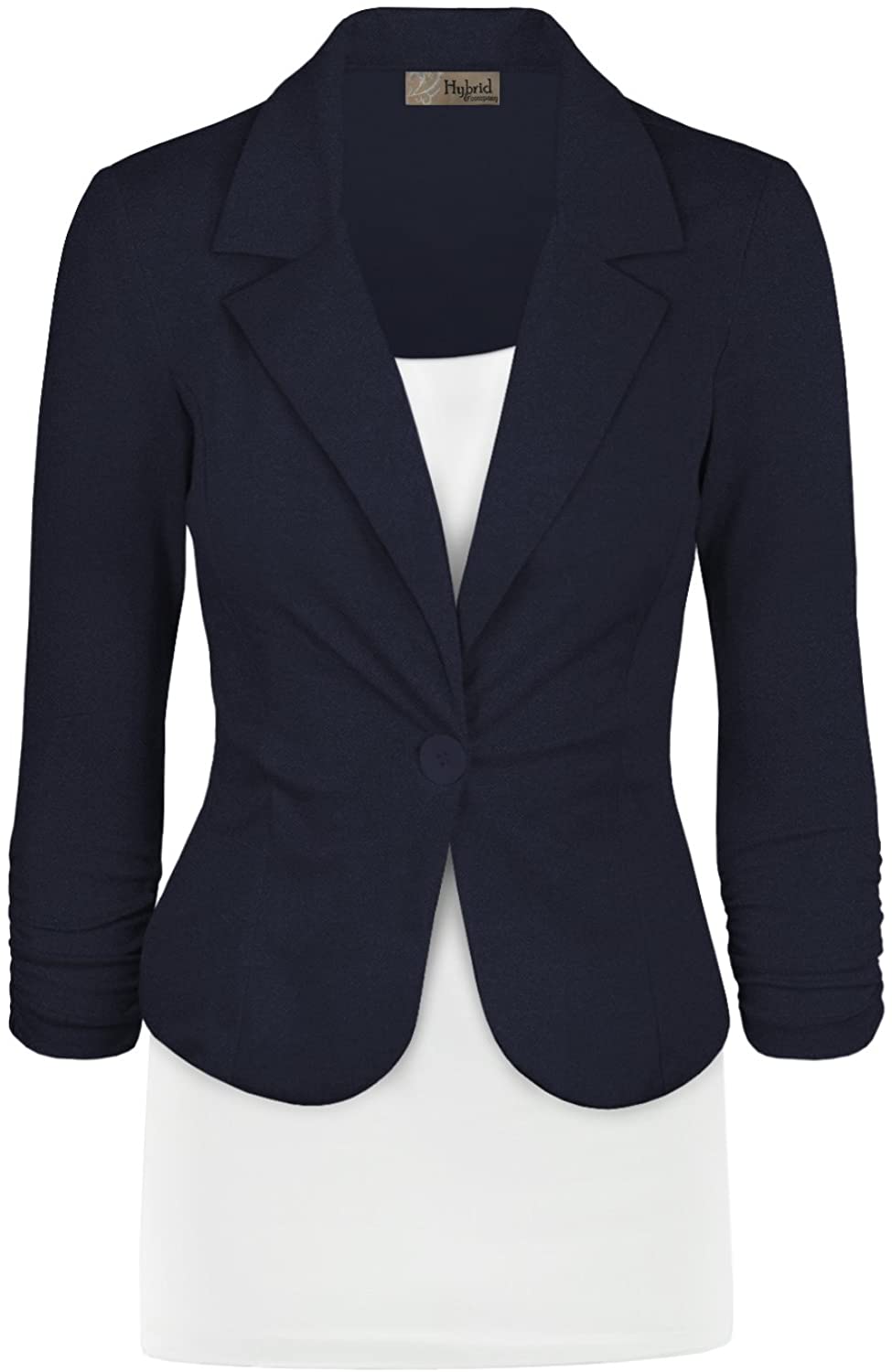 Hybrid & Company Womens Casual Work Office Open Front Blazer Jacket with Removable Shoulder Pads Made in USA 