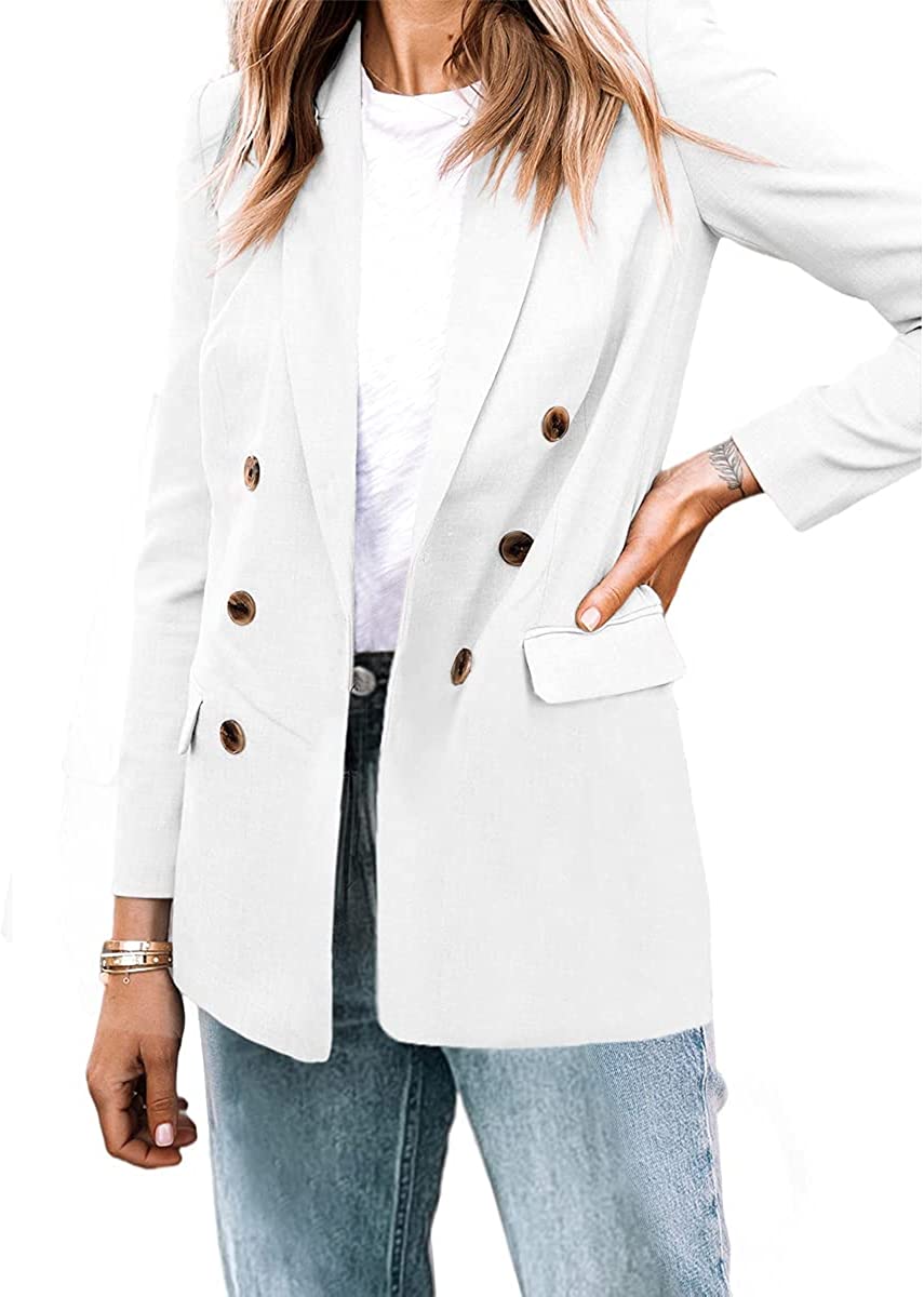 Cnkwei Womens Casual Long Sleeve Blazers Lapel Collar Buttons Work Office Open Front Jacket 