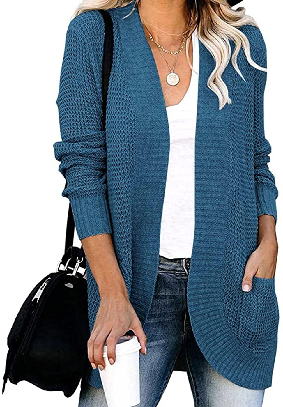 KIRUNDO Women's Open Front Cardigan Long Sleeve Knitted Soft Sweater Loose  Light | eBay