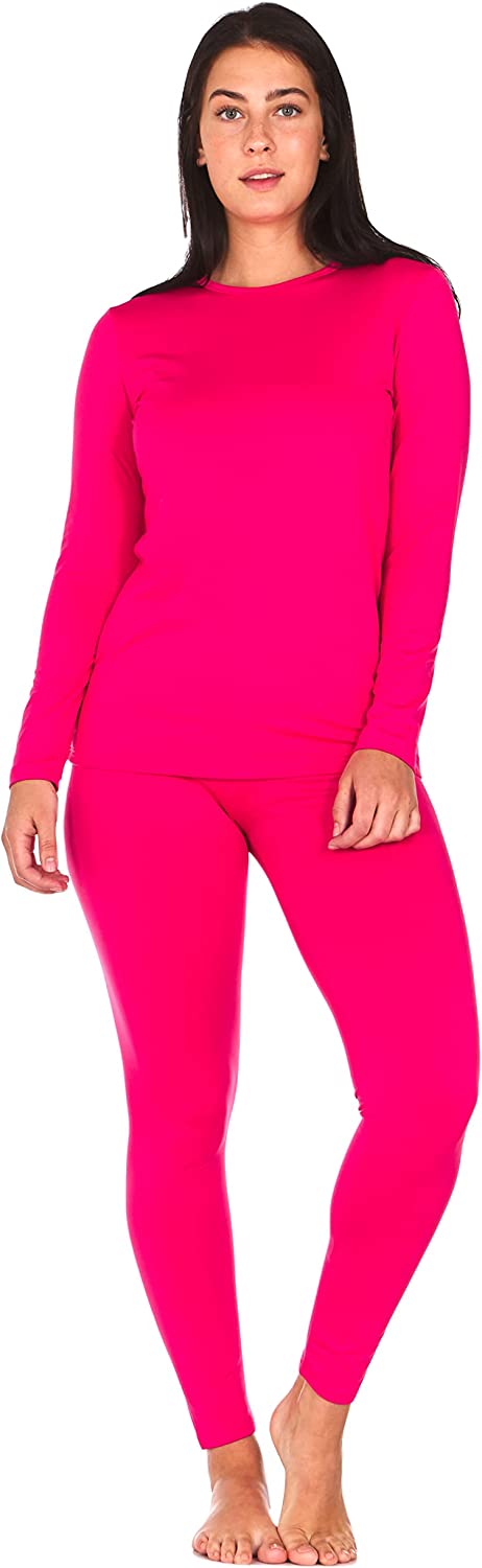 Thermajane Long Johns Thermal Underwear for Women Scoop Neck Fleece Lined  Base Layer Pajama Set Cold Weather (Black, Medium)
