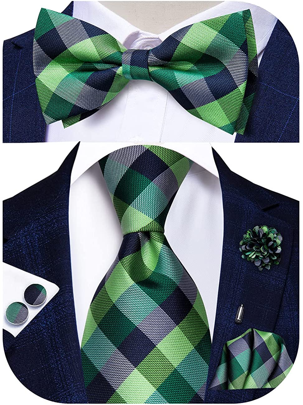 Hi-Tie Men's Ties Set Silk Necktie Bow Tie and Pocket Square