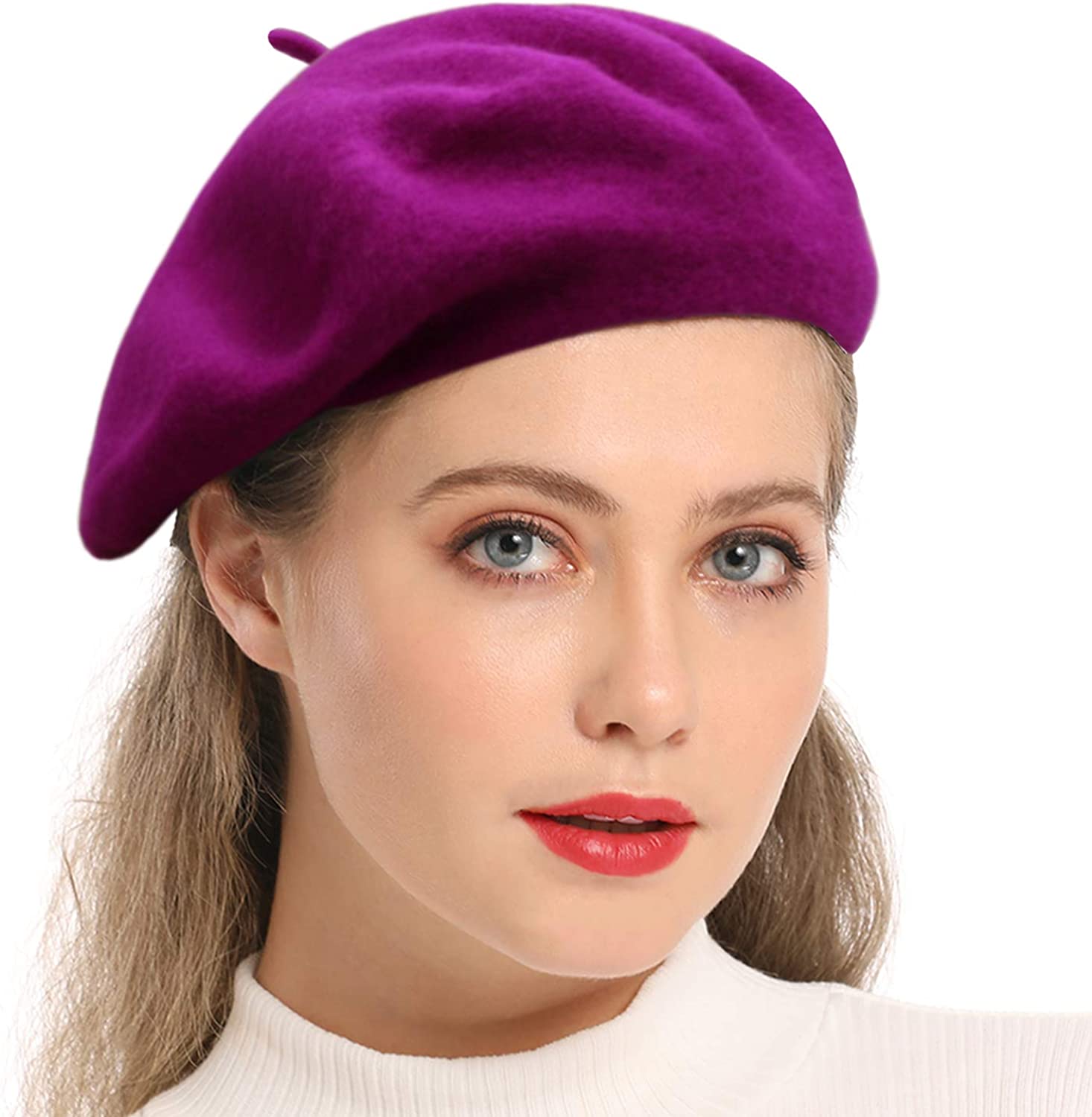 Beret Vintage Classic Wool Beret French Artist Solid Color Wool Hat Fashion Warm Caps for Women Pink 1 Pcs