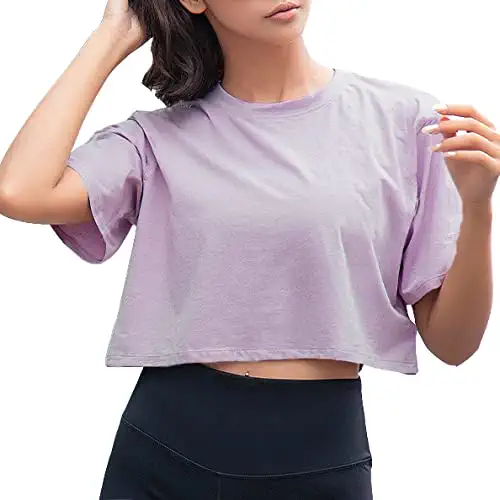 Artfish Women Short Sleeve Crewneck Comfy Loose Crop Top Teen T-Shirt  Workout