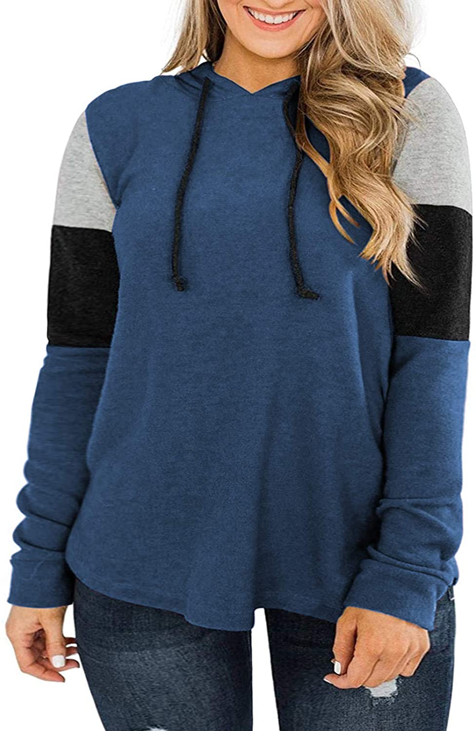DOLNINE Womens Plus-Size Hoodies Long Sleeve Sweatshirts Color Block Tops 