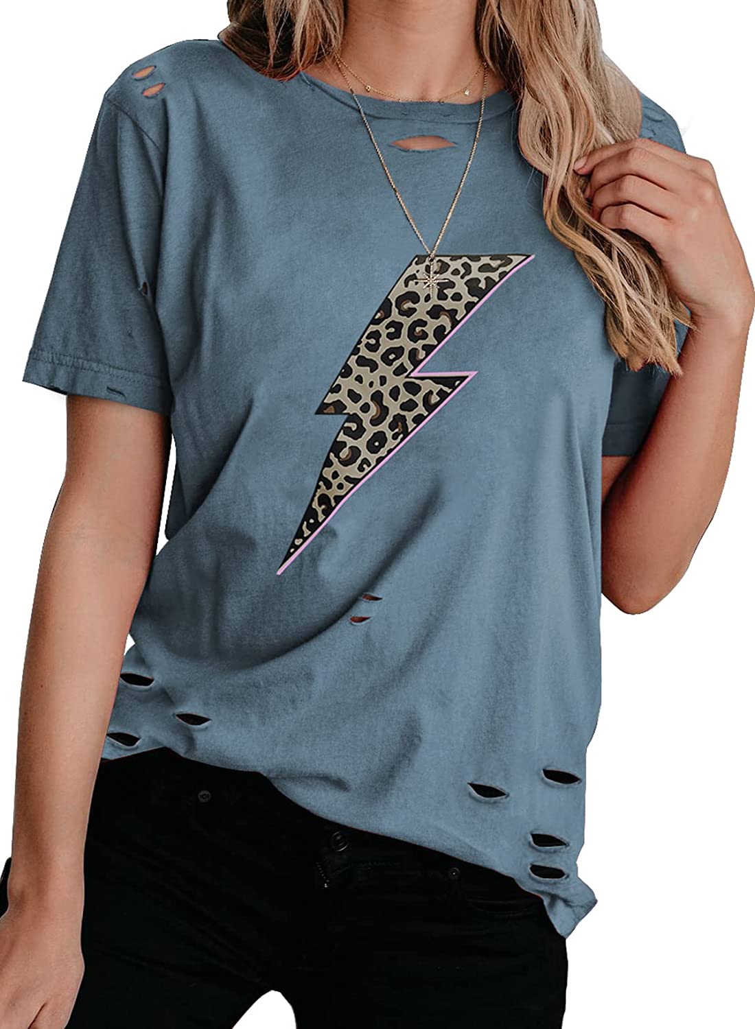 Elapsy Womens Print Tee T-Shirt Short Sleeve Casual Round Neck Summer Blouse Shirt Tops 