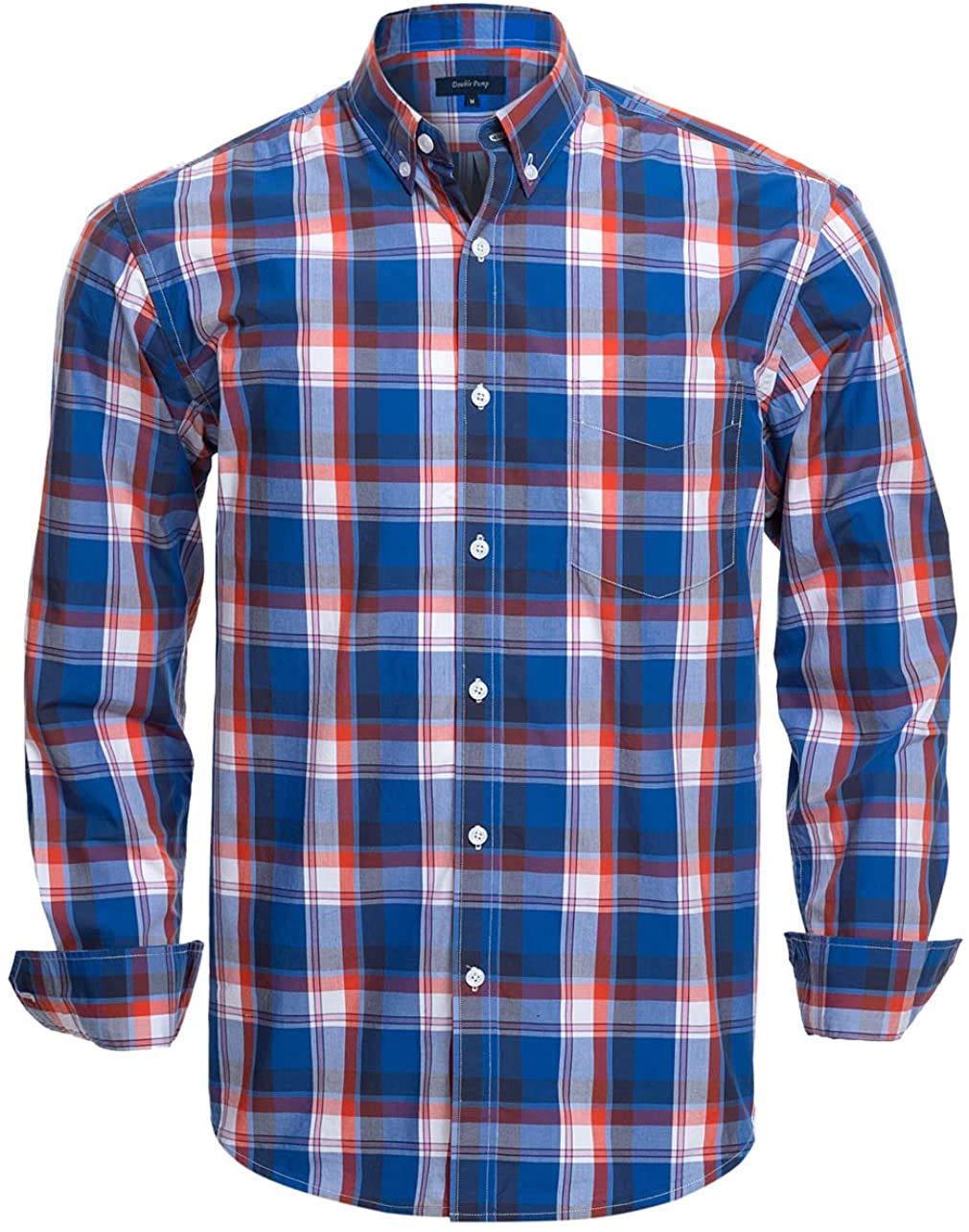 Double Pump Mens Button Down Shirts 100% Cotton Long Sleeve Shirts Regular Fit 
