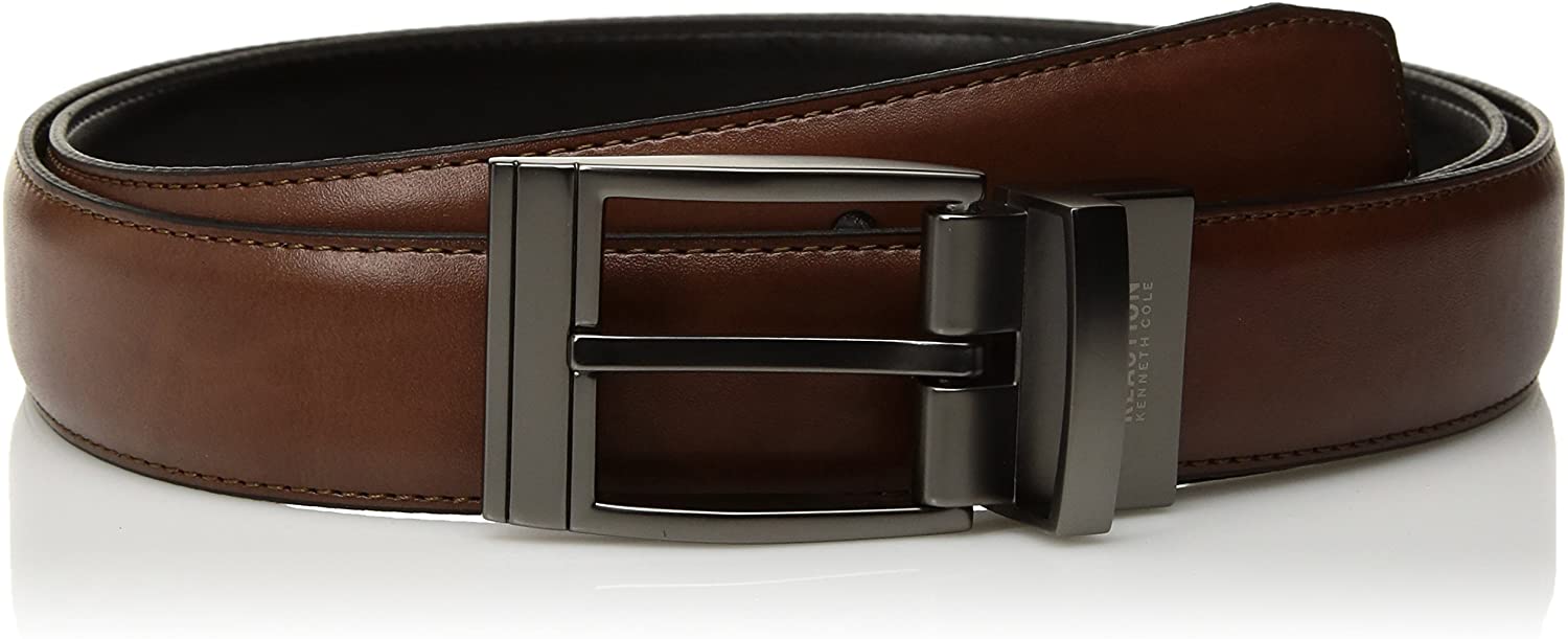 Kenneth Cole Reaction Men's Reversible Feather Edge Belt, Black/Brown, 42