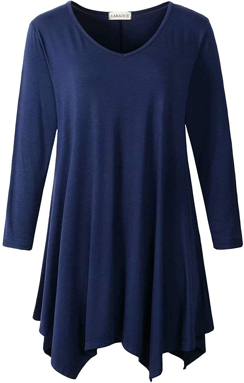 LARACE Plus Size Tops for Women Tunic Asymmetrical Dress Shirts 3/4 Sleeve  V Neck Flowy Ladies Clothes for Leggings Flower42_halloween 2X 