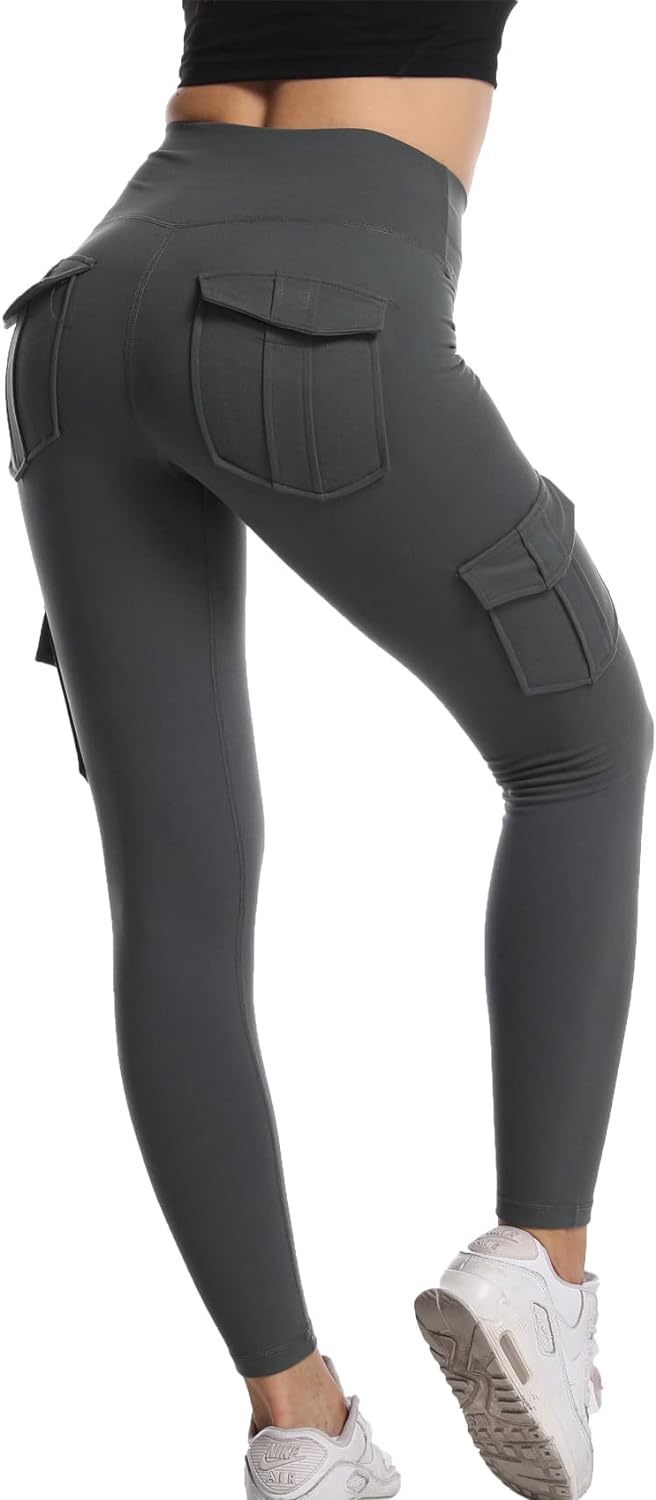 COMFY ONE Seamless Leggings with 4 Pockets for Women Compression Cargo  Pants for