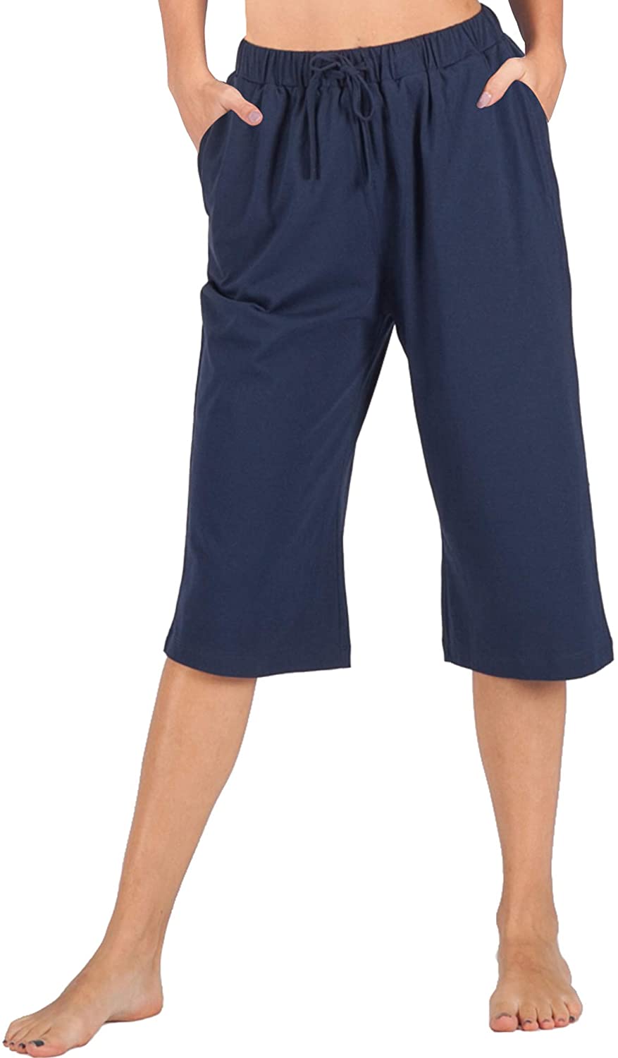 WEWINK CUKOO Women Pajama Capri Pants 100% Cotton Lounge Pants with Pockets Sleepwear 