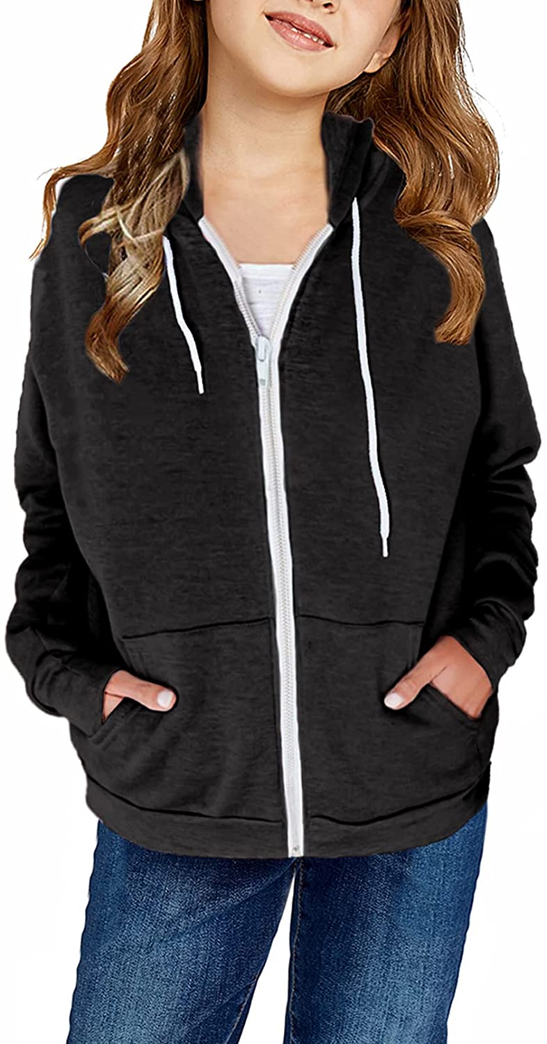 Sidefeel Girls Long Sleeve Zip Up Hoodie Sweatshirt Casual Coat with Pockets 4Y-13Y