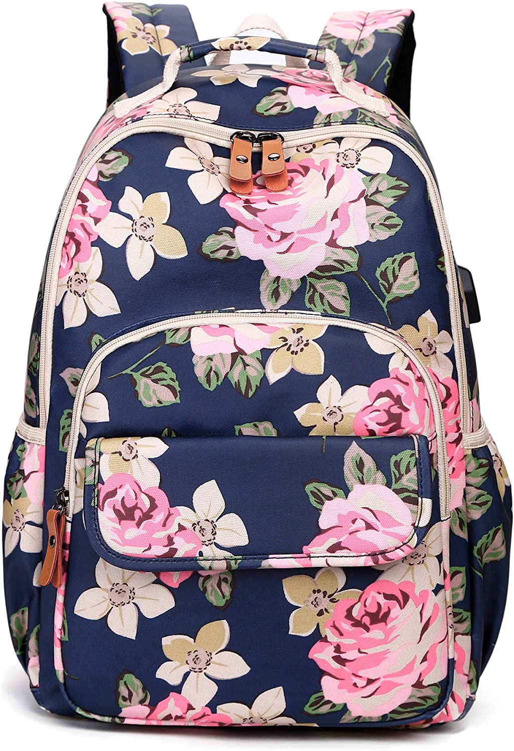 Leaper Cute Floral Canvas Backpack Laptop Backpack Casual Shoulder Bag  Satchel Daypack Pink