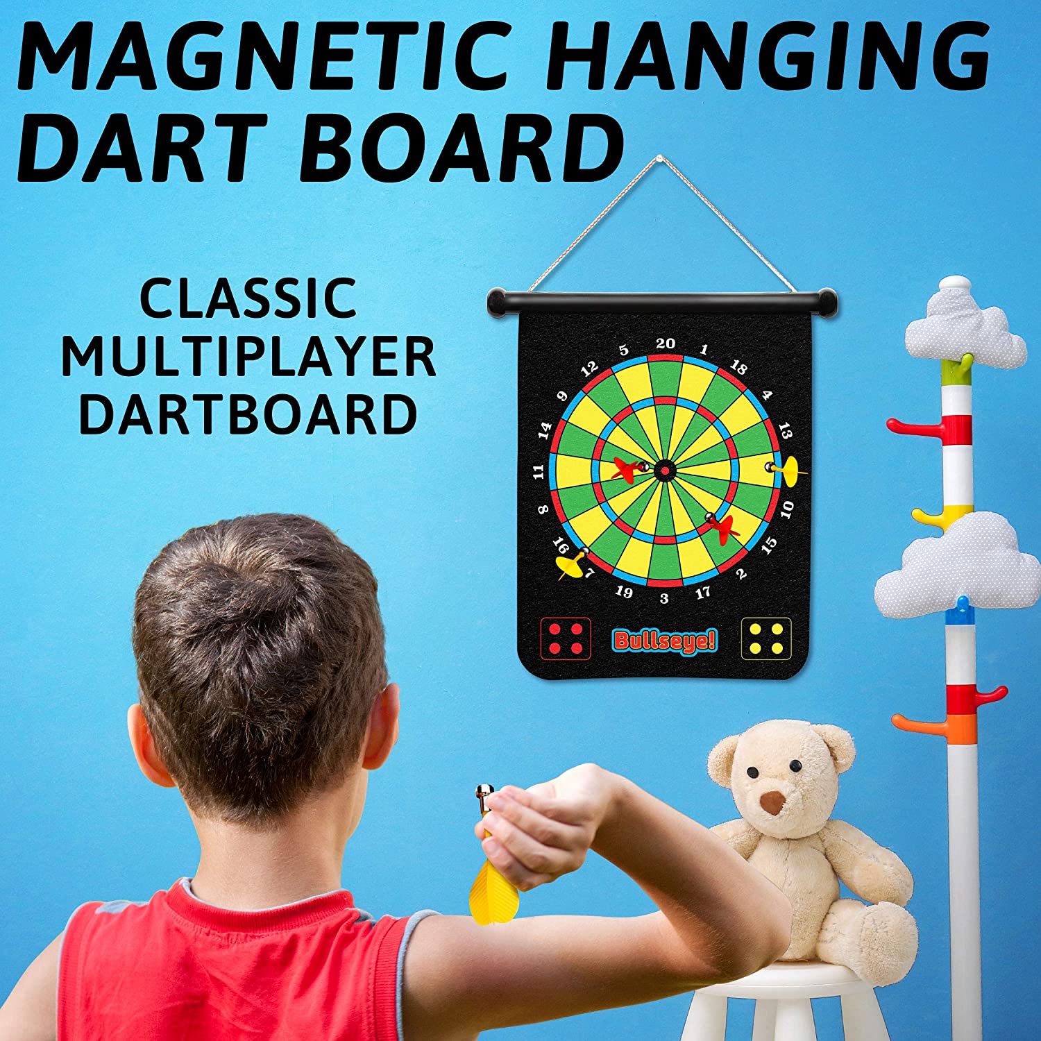 Magnetic Dart Board for Kids - 2 Sided Roll Up Dartboard ...