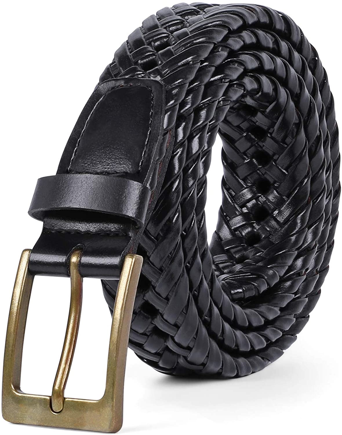 SUOSDEY Mens Braided Leather Belt Cowhide Woven Leather Belt for