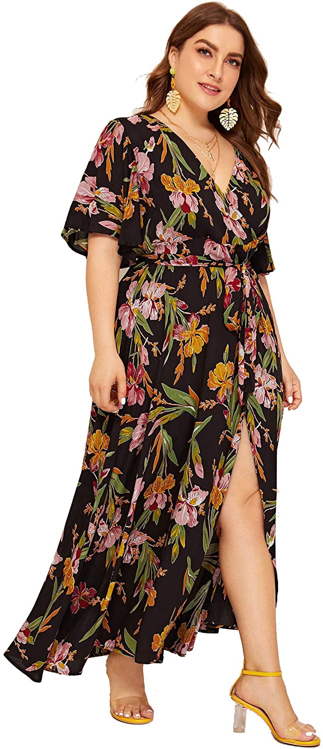 Milumia Women Plus Size Floral Boho Wrap V Neck High Waist Maxi Dress Ebay