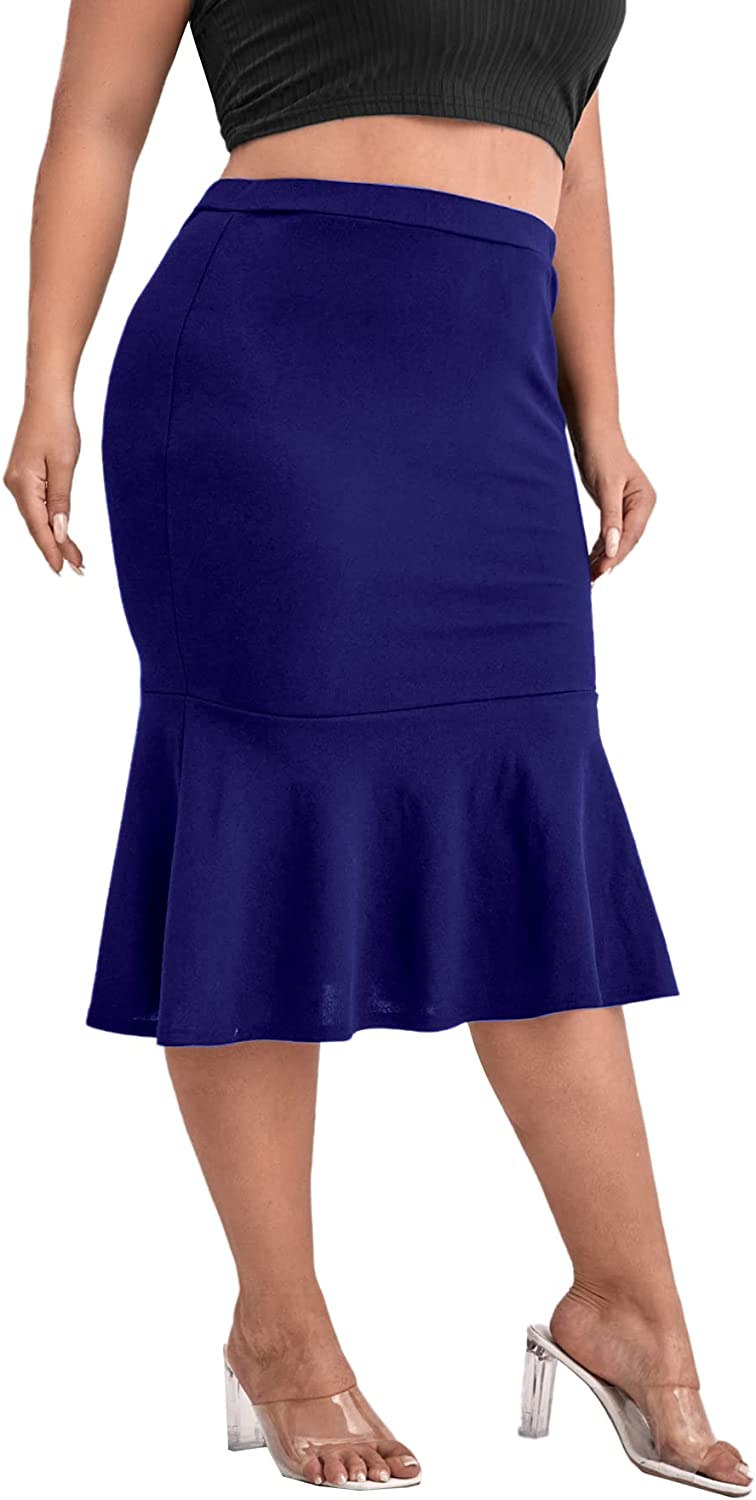 MakeMeChic Women's Plus Size Ruffle Hem High Waist Bodycon Pencil Mermaid  Skirt