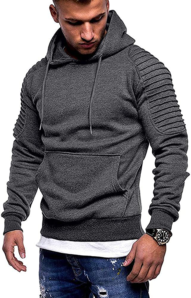 COOFANDY Men's Fashion Workout Hoodie Muscle Fit Cotton Blend Gym Sweatshirts Solid Color Athletic Pullover 
