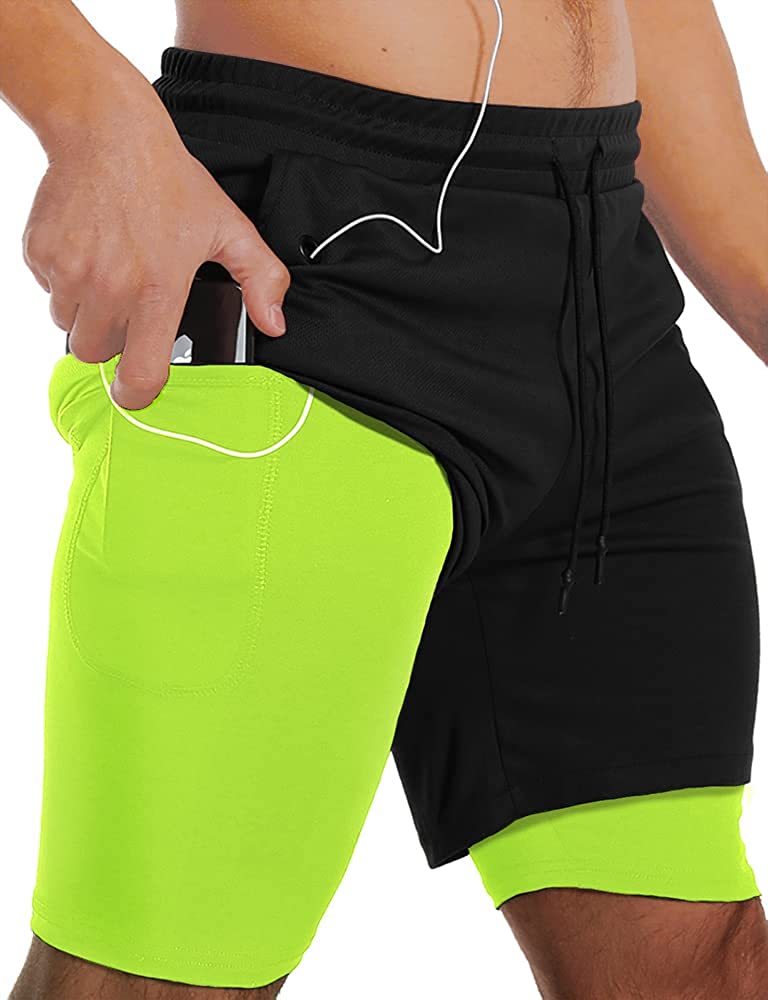 JWJ Men's Running Athletic Workout Sports Mens 2 in 1 Shorts Breathable Gym  Shor