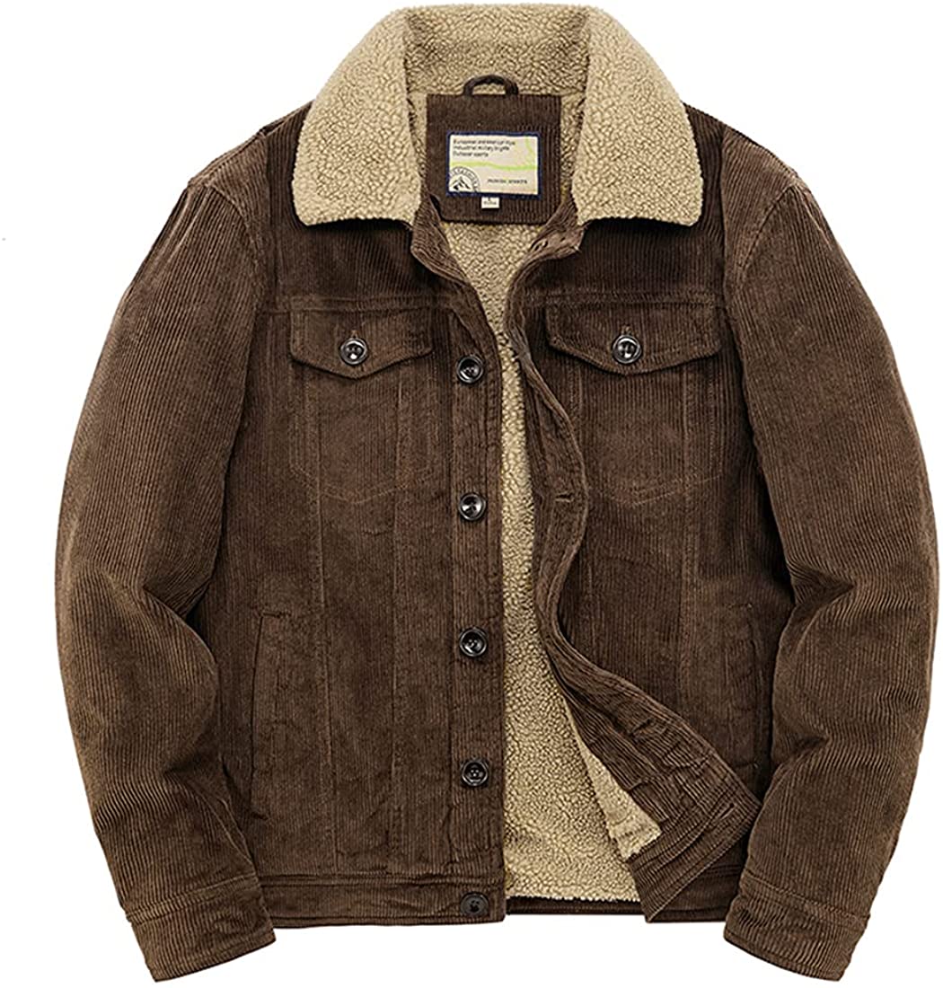 utcoco Men's Vintage Fleece Sherpa Lined Corduroy Denim Trucker Jackets ...