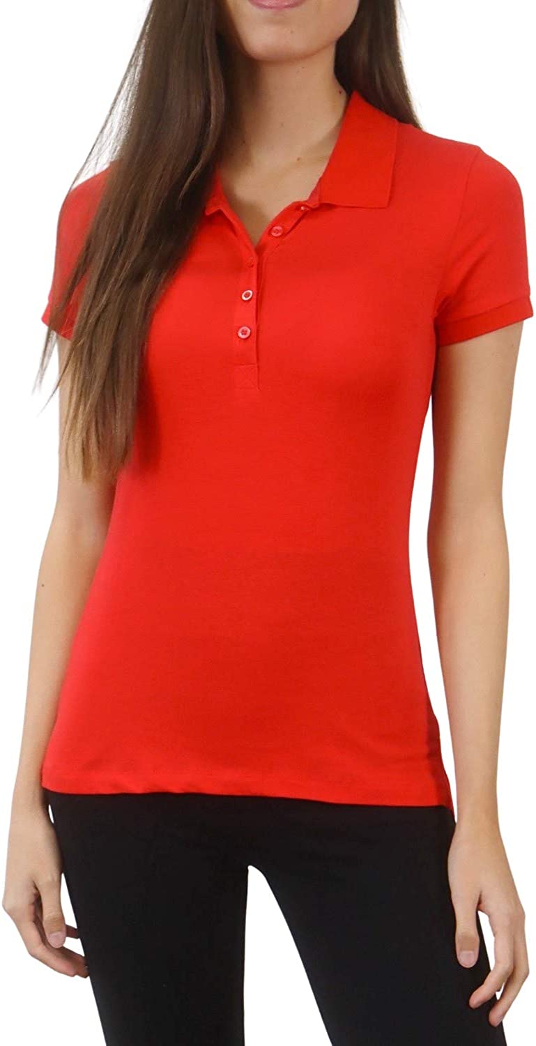 Pure Look Women’s Short Sleeve 5-Button Breathable Stretch Cotton Polo Shirt