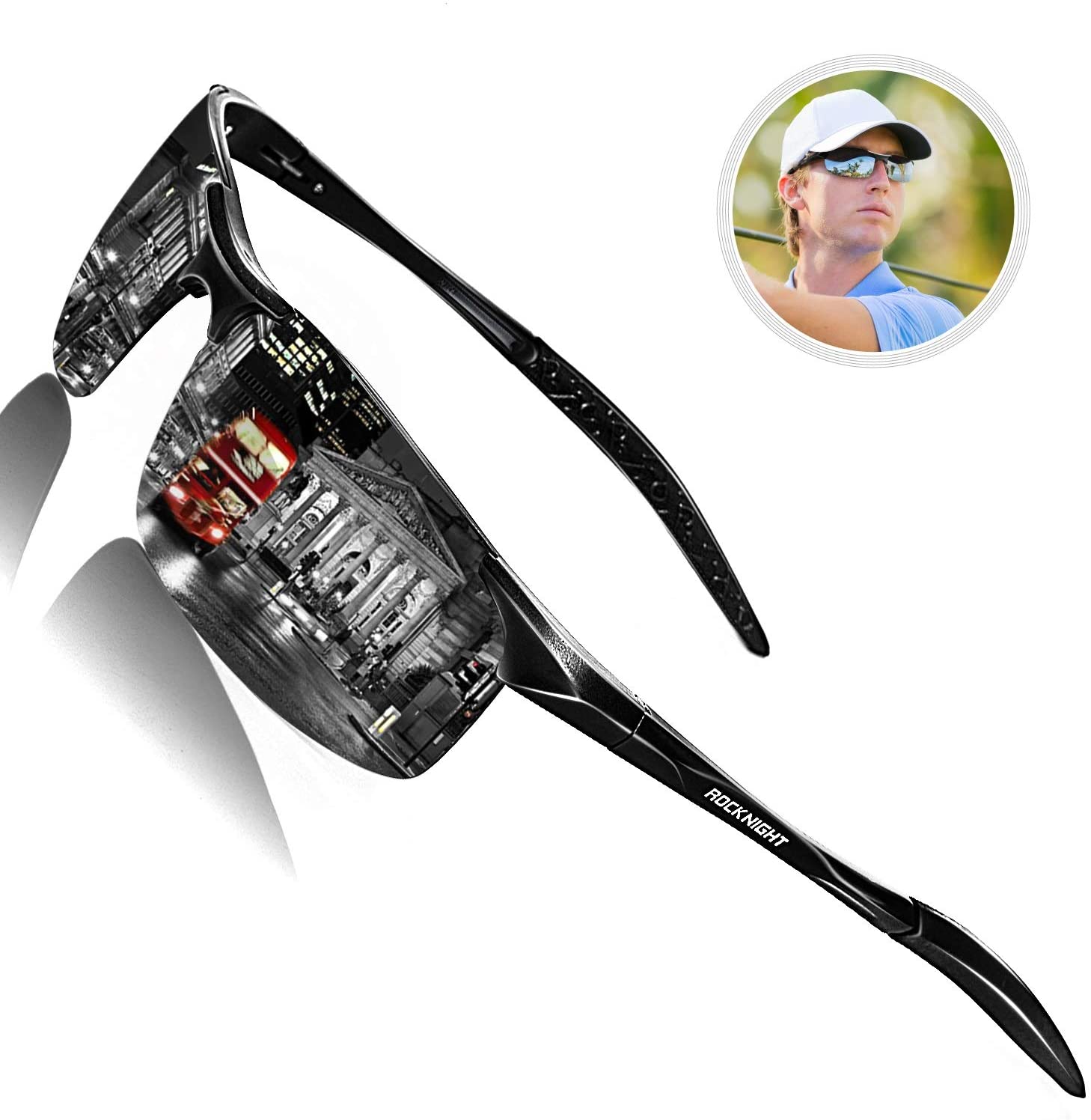 ROCKNIGHT HD Polarized Sunglasses Men UV Protection Golf Fishing Anti Glare  Shades
