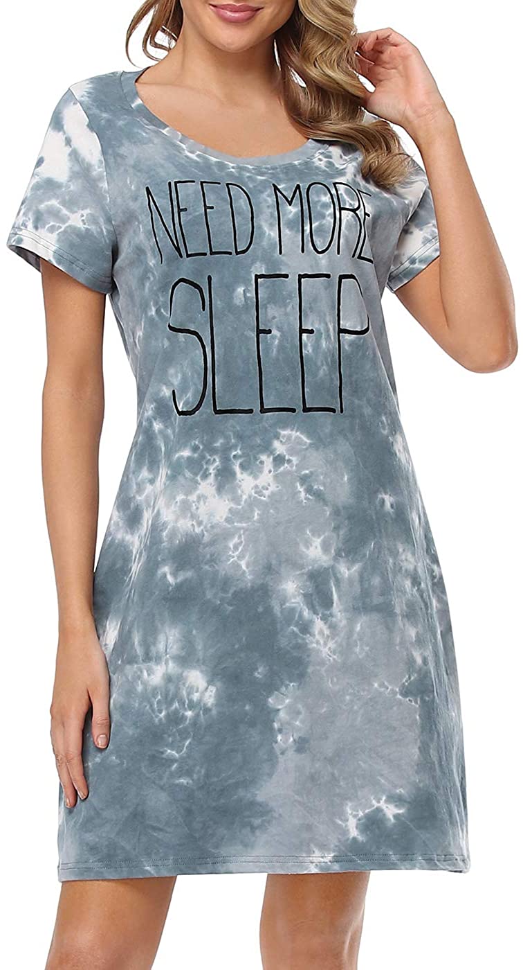 HDE Womens Sleepwear Cotton Nightgowns Short Sleeve Sleepshirt Print Night  Shirt S-5X