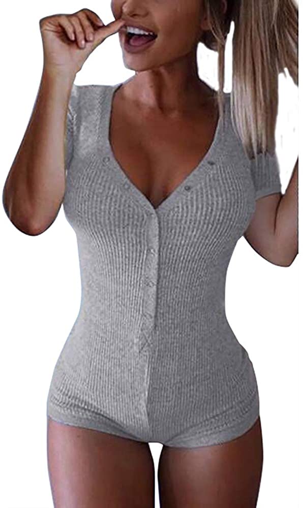 Roselux Women's Sexy Deep V Neck Shorts Long Sleeve Knitted One