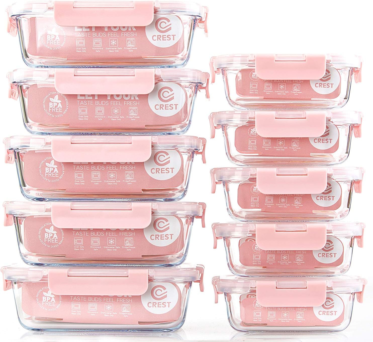  C CREST [10-Pack] Glass Food Storage Containers with