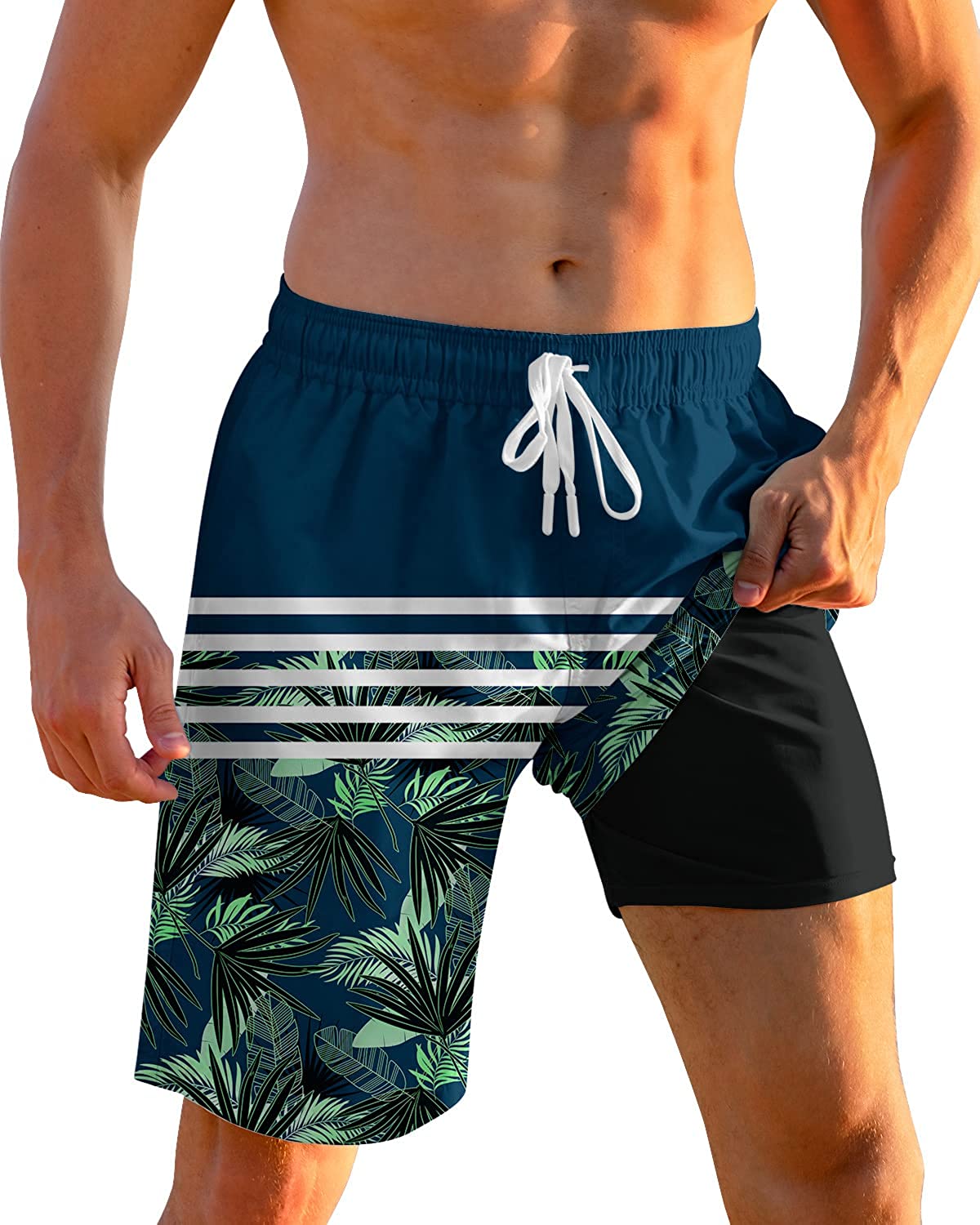 Cozople Mens Swim Trunks with Compression Liner 9 inch Bathing