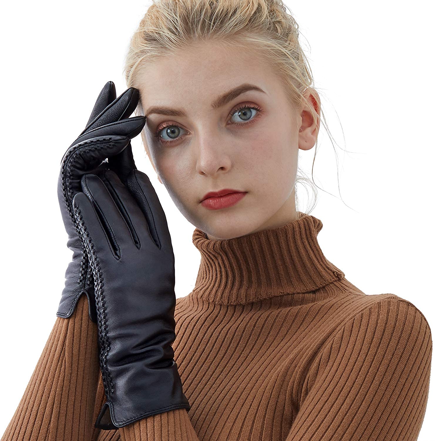 Genuine Sheepskin Leather Gloves For Women Winter Warm Touchscreen Texting Lined Driving Motorcycle Dress Gloves 
