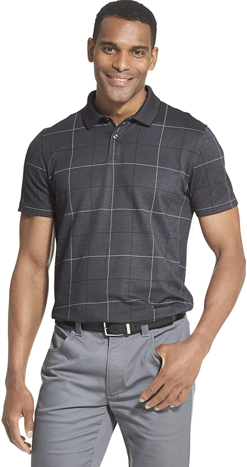 Van Heusen Mens Flex Short Sleeve Stretch Windowpane Polo Shirt Polo Shirt