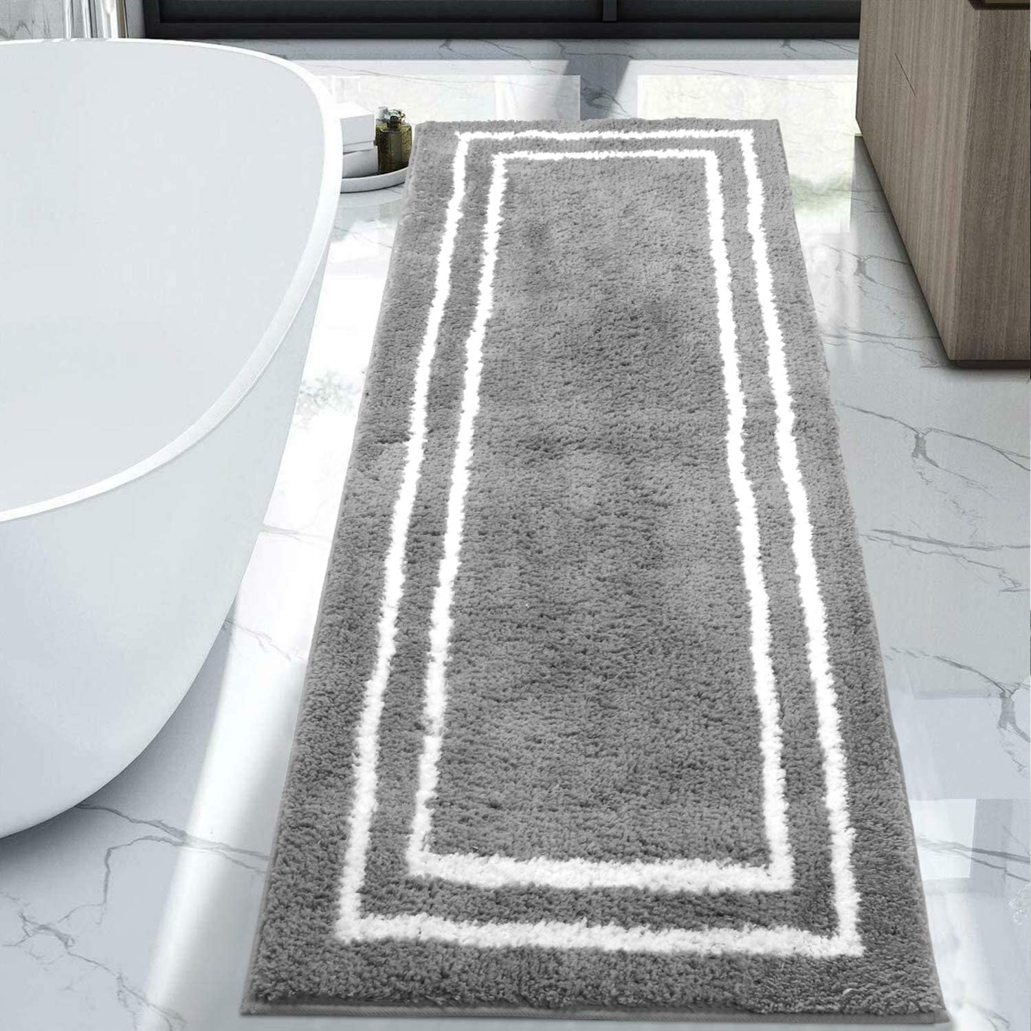 Uphome Bathroom Runner Rug Black Non-Slip Long Bath Mat Soft and Water  Absorbent Bath Rug Machine Washable Fluffy Microfiber Floor Mats for  Bathroom