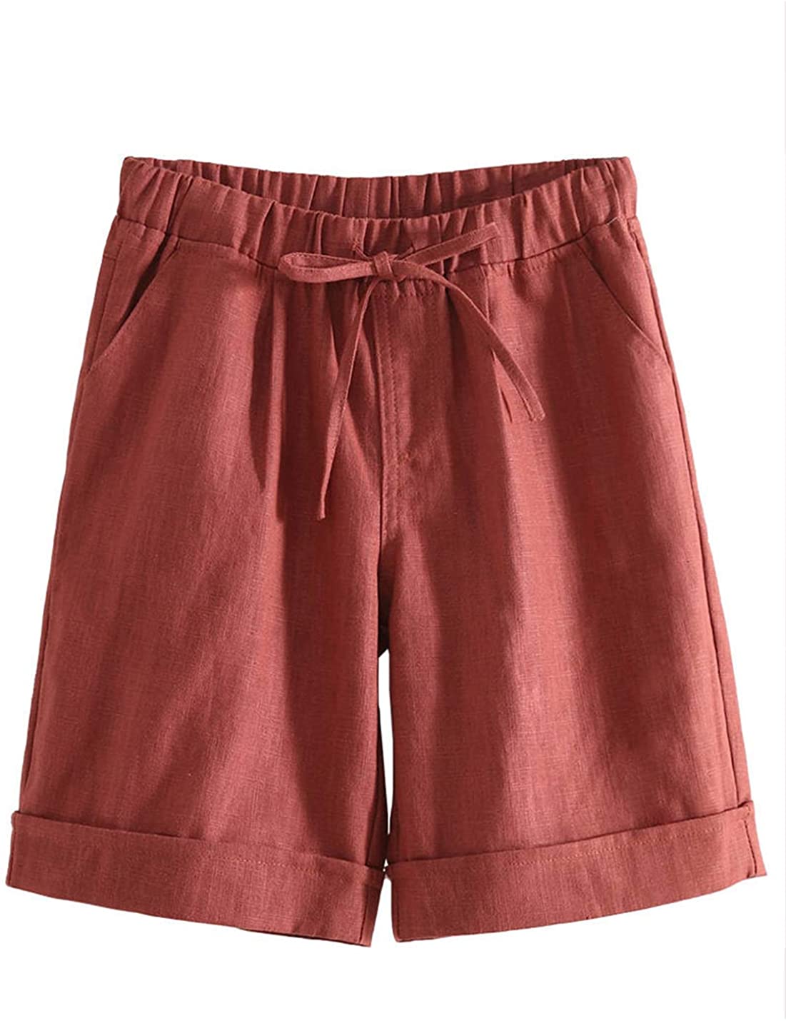 Maternity Casual Shorts Ruffle Hem Elastic Waist Cotton Linen Shorts with Pockets 