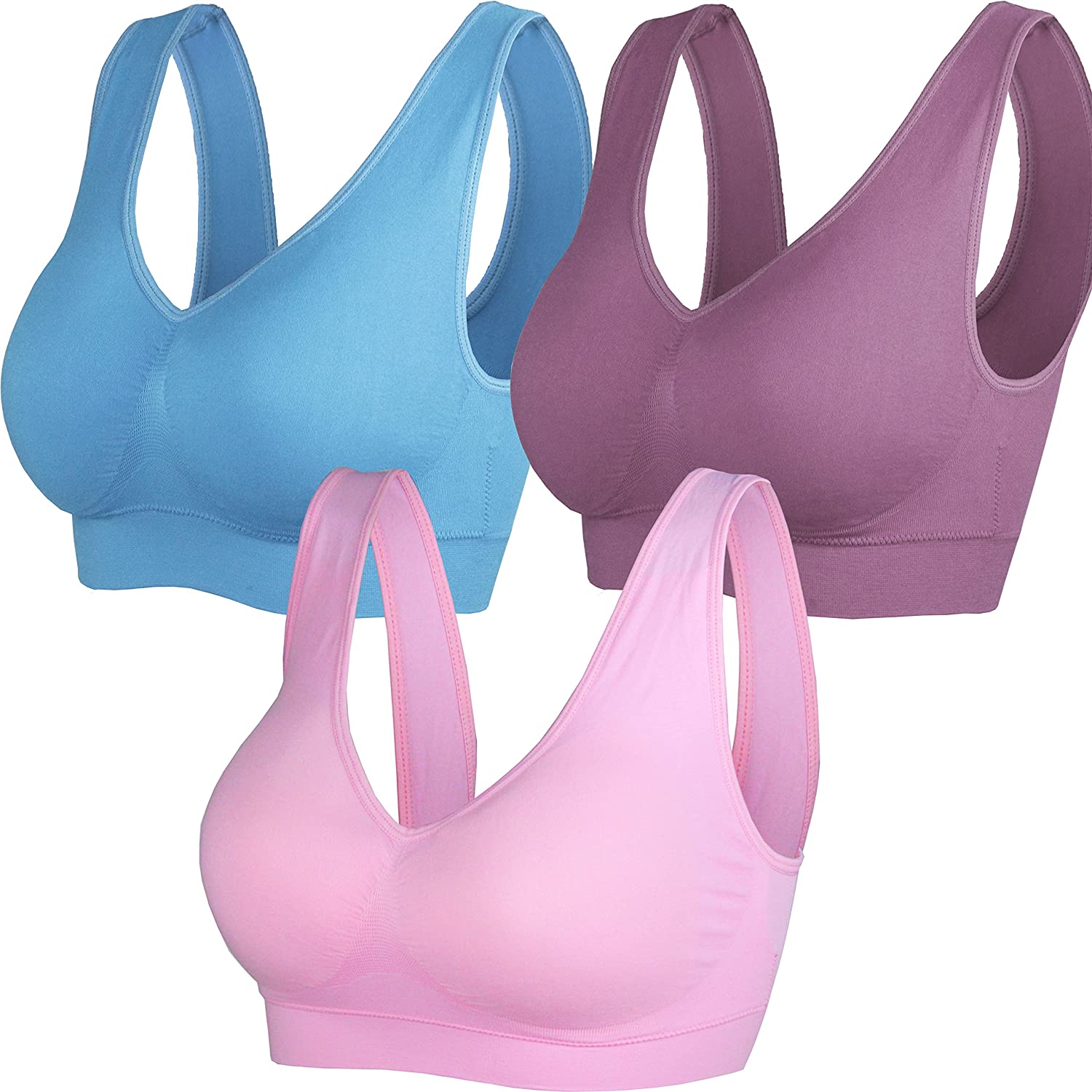 Cabales Women S 3 Pack Seamless Wireless Sports Bra With Removable Pads Ebay