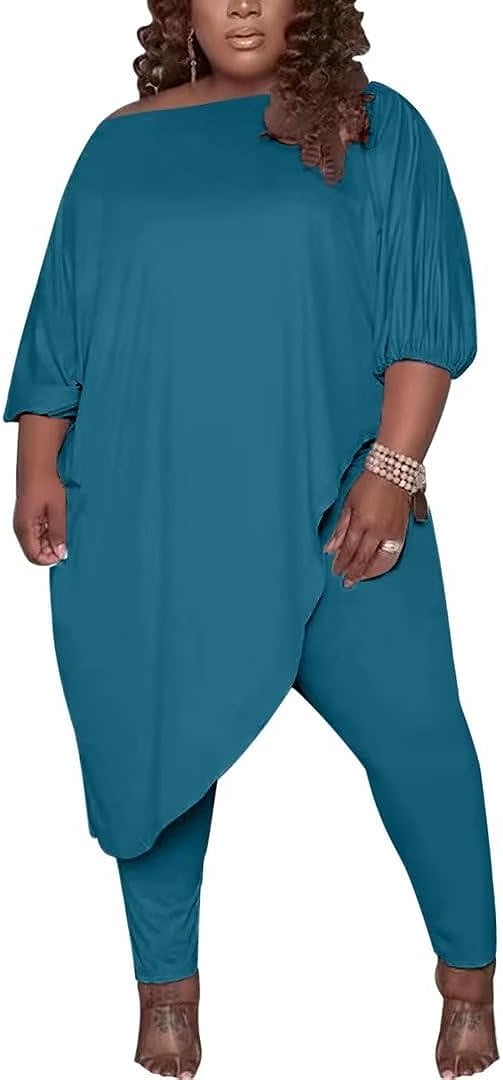  YUSUPU Plus Size Womens 2 Piece Outfits Tracksuits long Sleeve  Slant Shoulder Asymmetrica Tops Bodycon Pants Sweatsuit Sets : Clothing,  Shoes & Jewelry