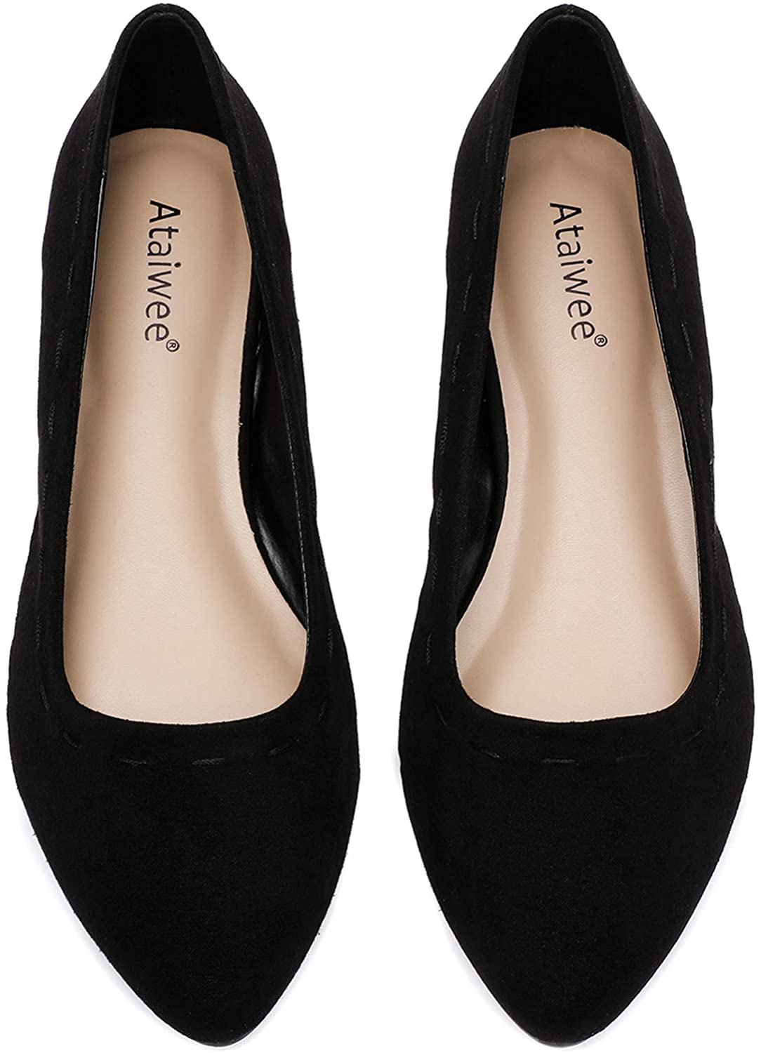 Black Round Toe Slip on Shoes. Ataiwee Women's Wide Width Flat Shoes 