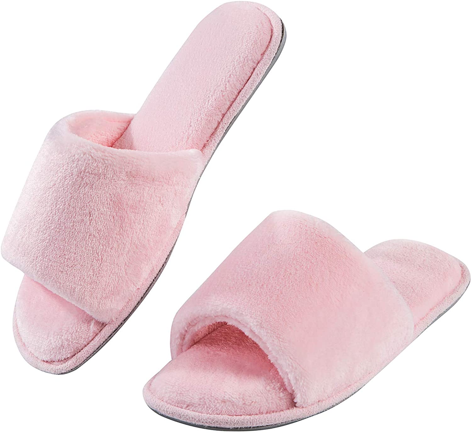 BORKE Women's Soft Plush Open Toe House Slippers Memory Foam Indoor Slippers  for Women 
