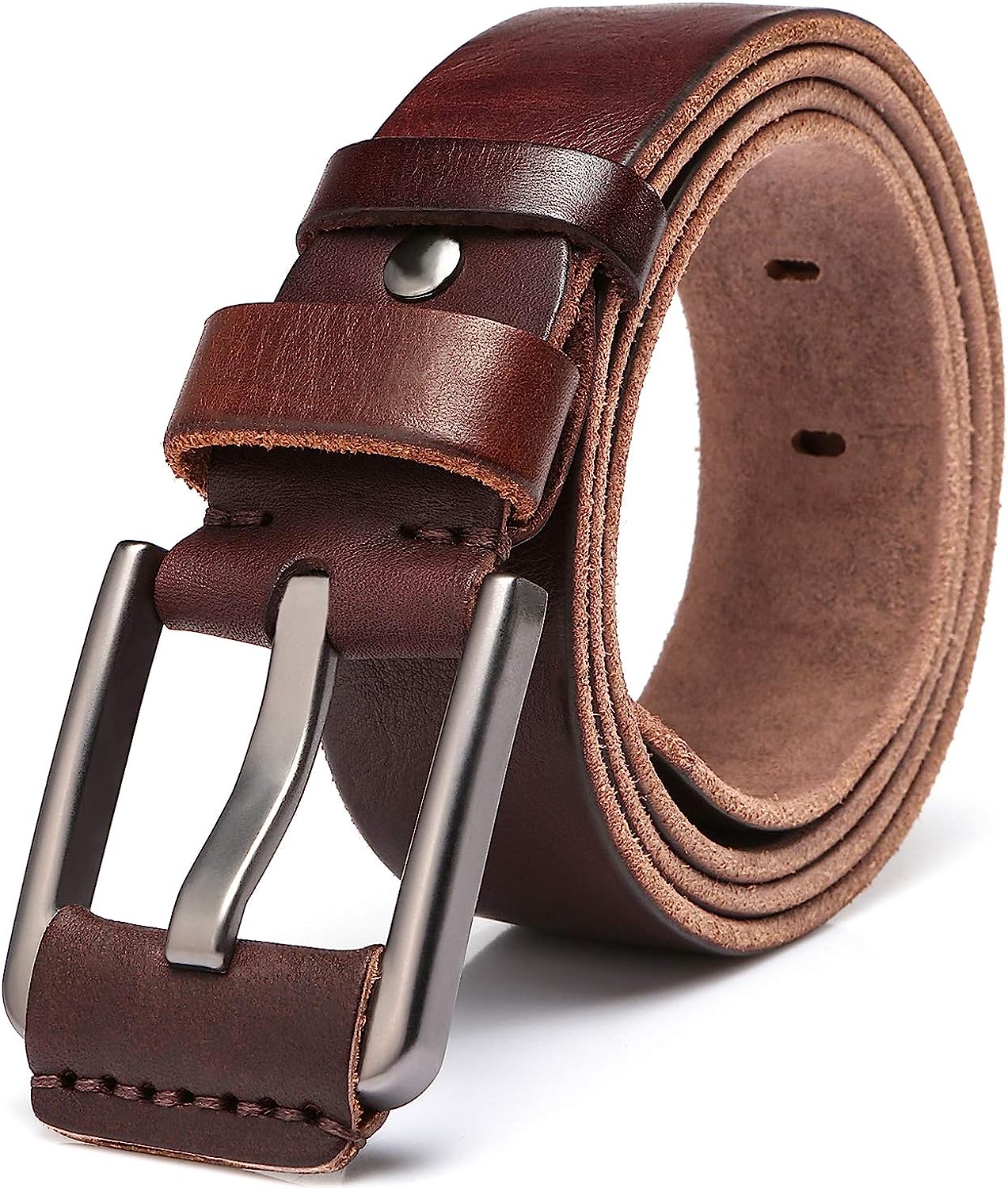 KEECOW Men's 100% Italian Cow Leather Belt Men with Anti-Scratch Buckle,Packed in A Box